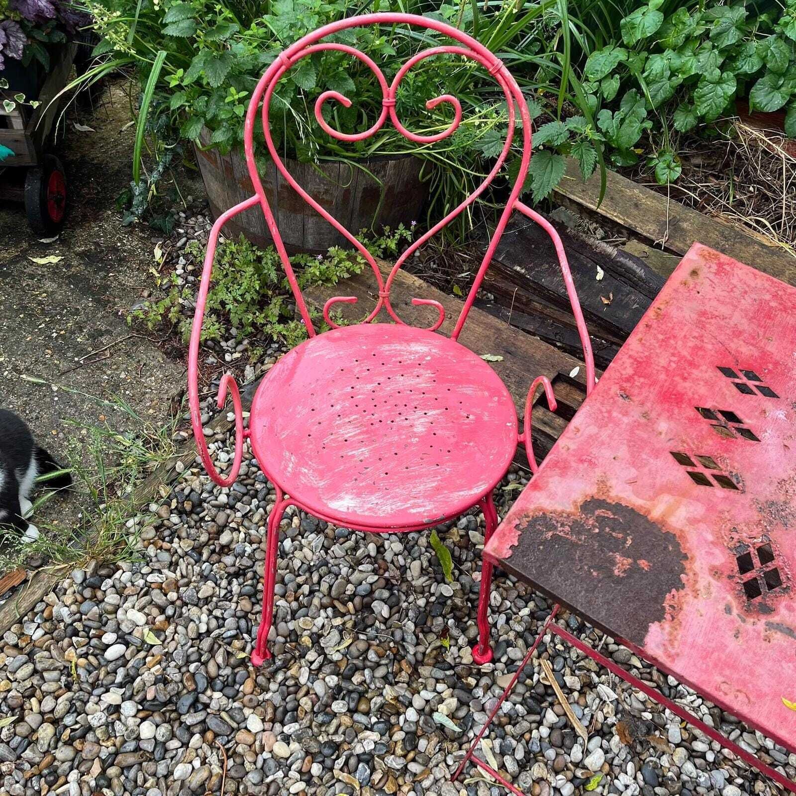 Retro Metal Bistro Table And 2 Chairs Garden Patio Conservatory Great Patina photo vinterior