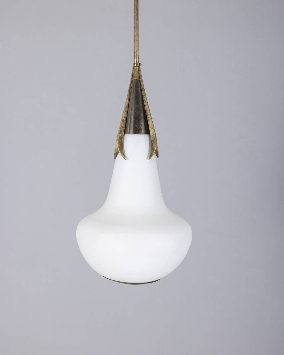 Vintage 1960s Brass And Opaline Glass Chandelier, Designed By Stilnovo photo furniture