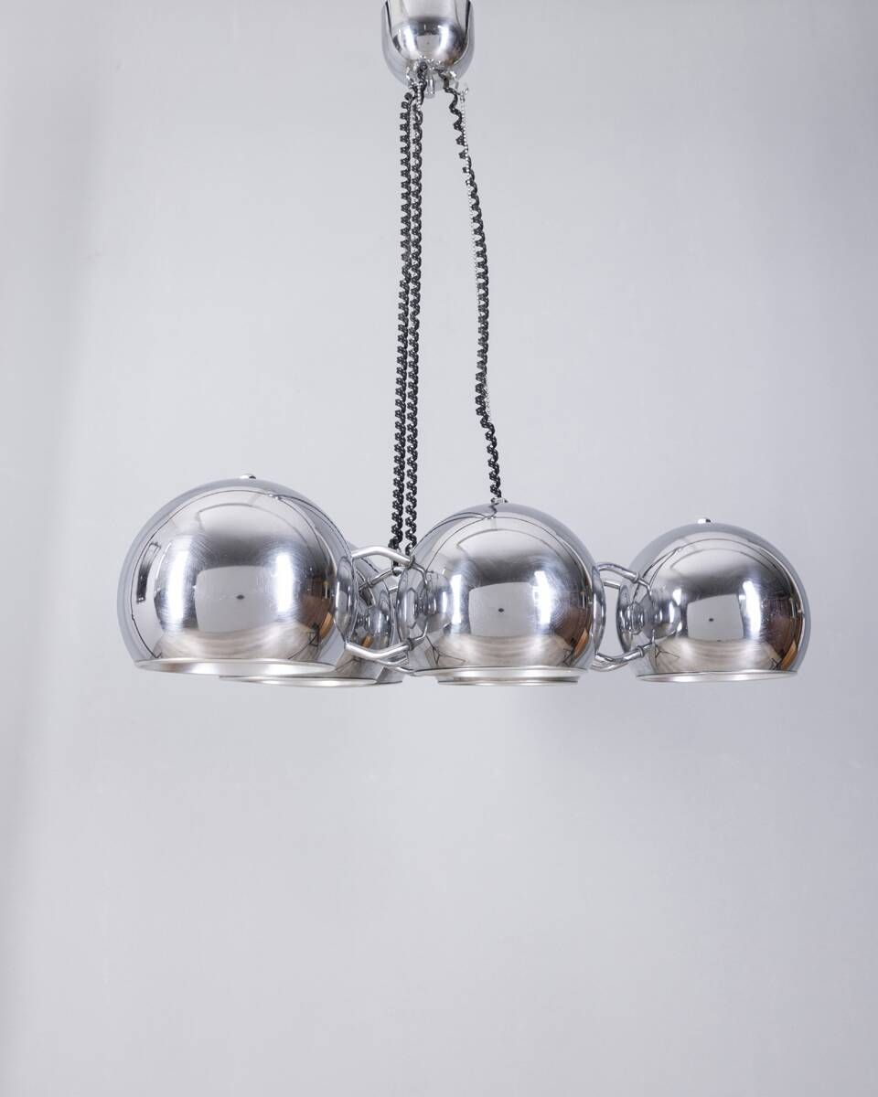 Vintage 1970s Chrome Plated Chandelier Designed By Goffredo Reggiani photo for sale