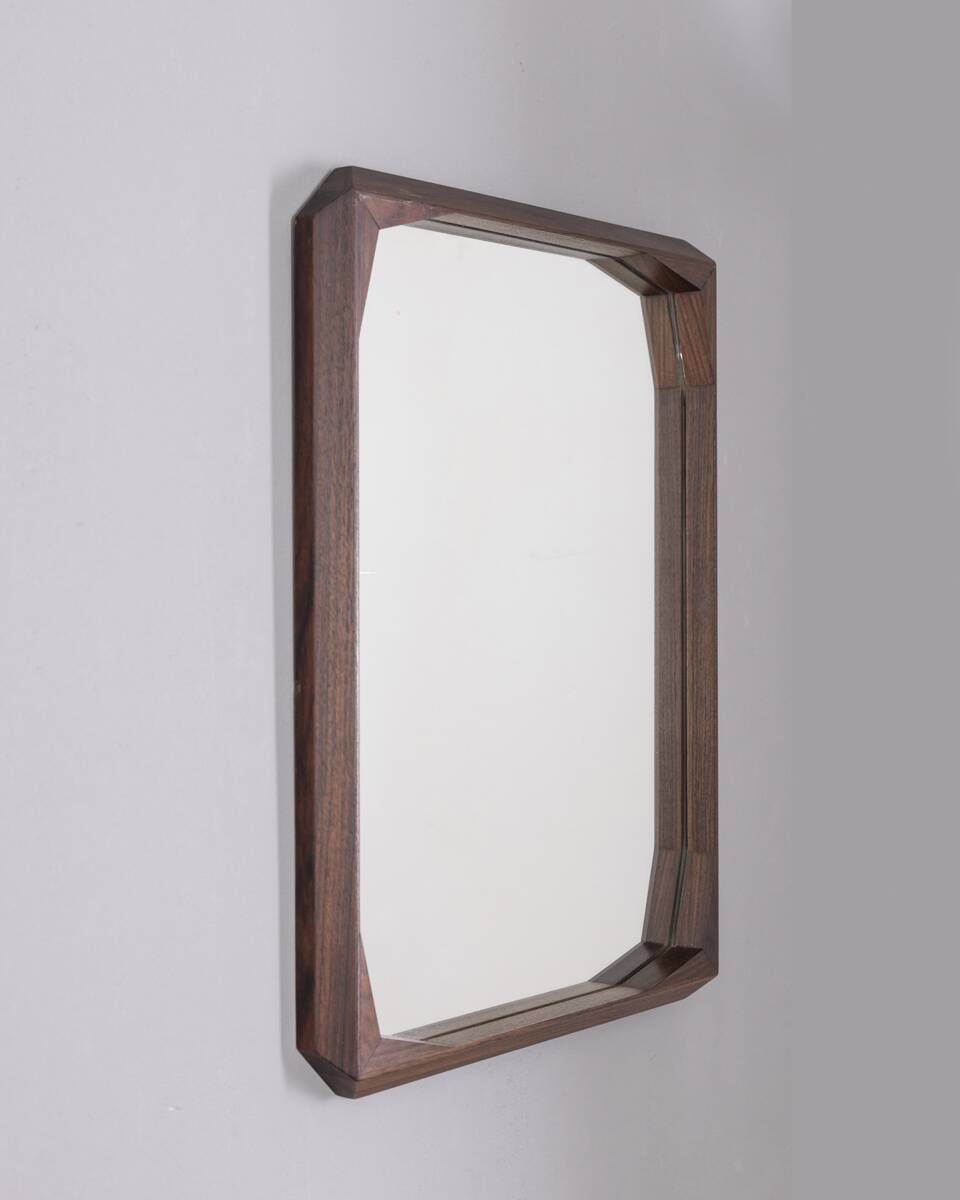 photo furniture Vintage 1960s Wall Mirror In Walnut Wood Designed By Dino Cavalli