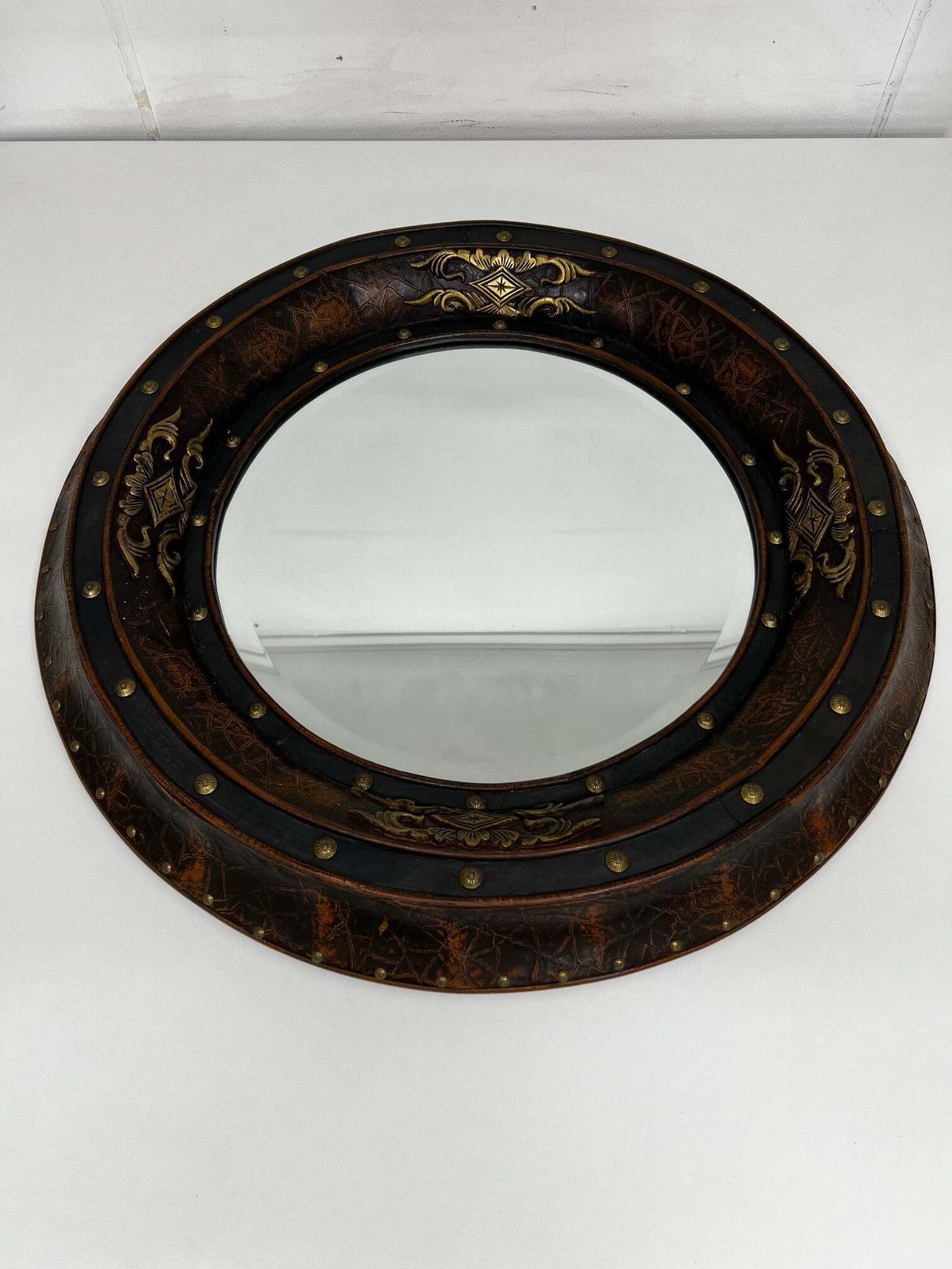 Antique Ebonized & Gilt Convex Circular Port Hole Style Mirror