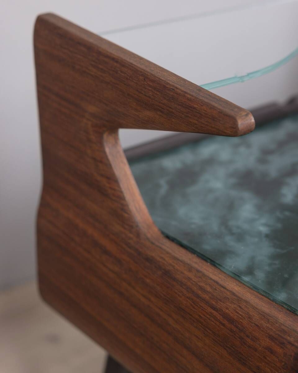 Pair Of Vintage 1950s Bedside Tables In Wood And Glass photo vinterior