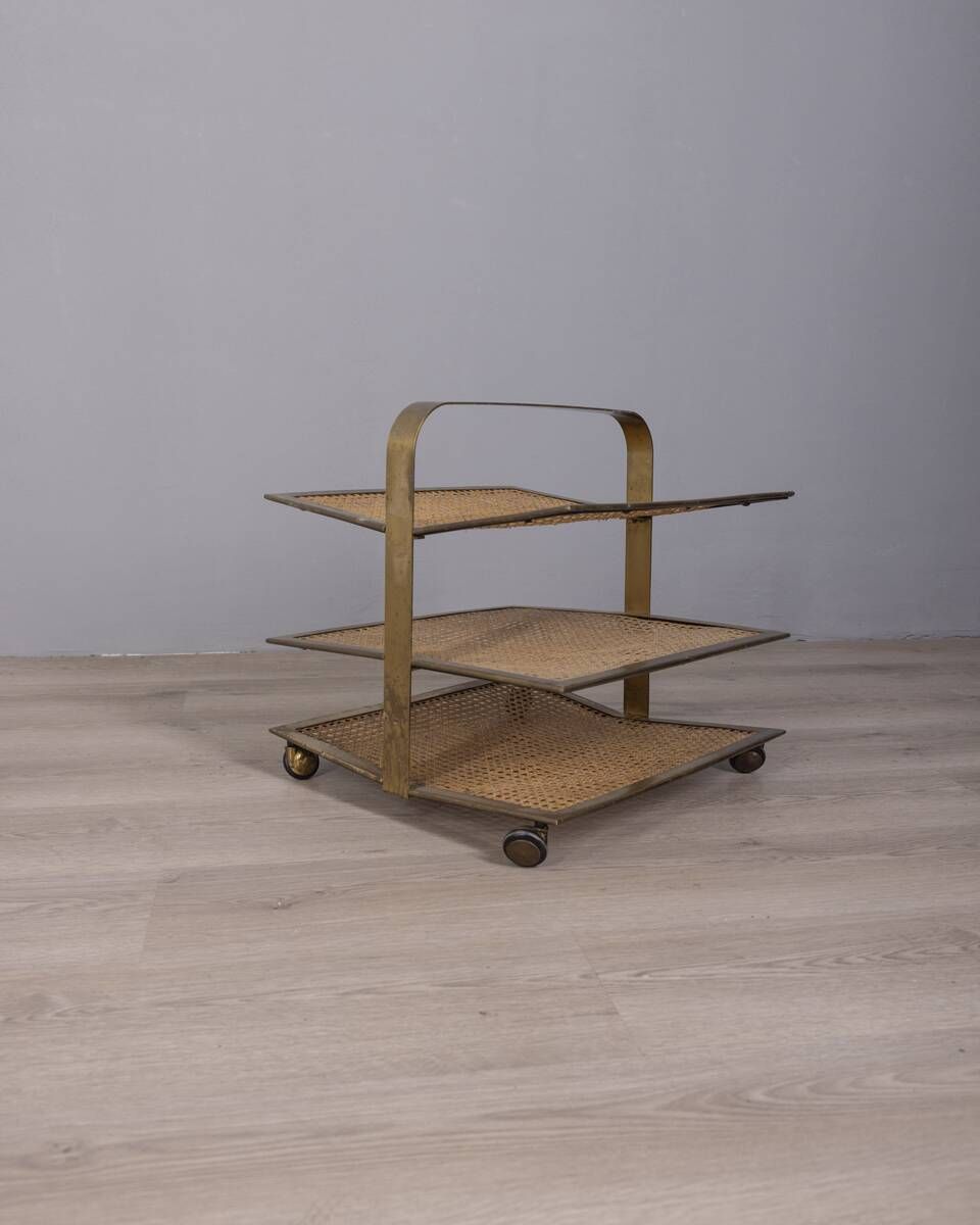 Vintage 1960s Magazine Rack In Brass And Vienna Straw Italian Design photo vintage