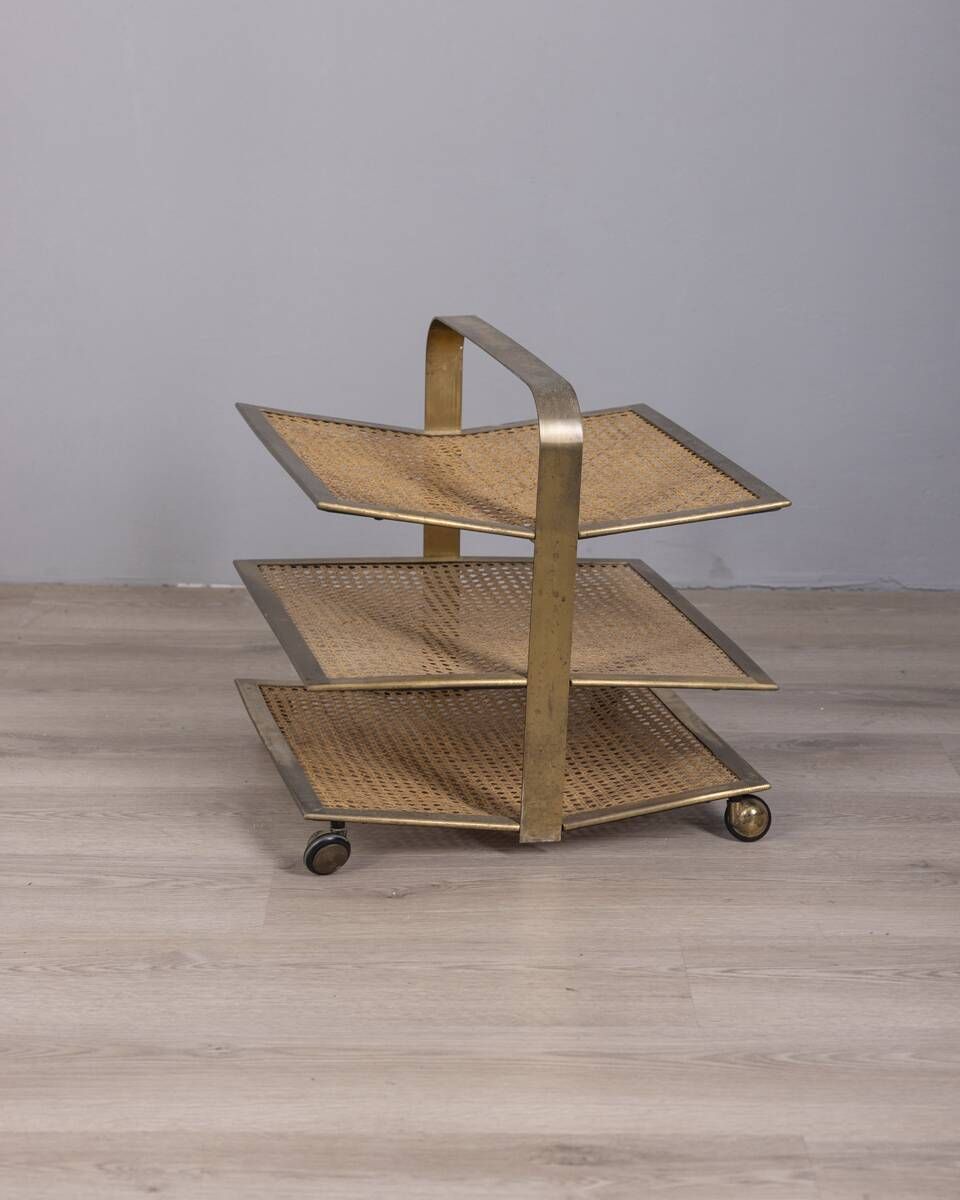photo furniture Vintage 1960s Magazine Rack In Brass And Vienna Straw Italian Design