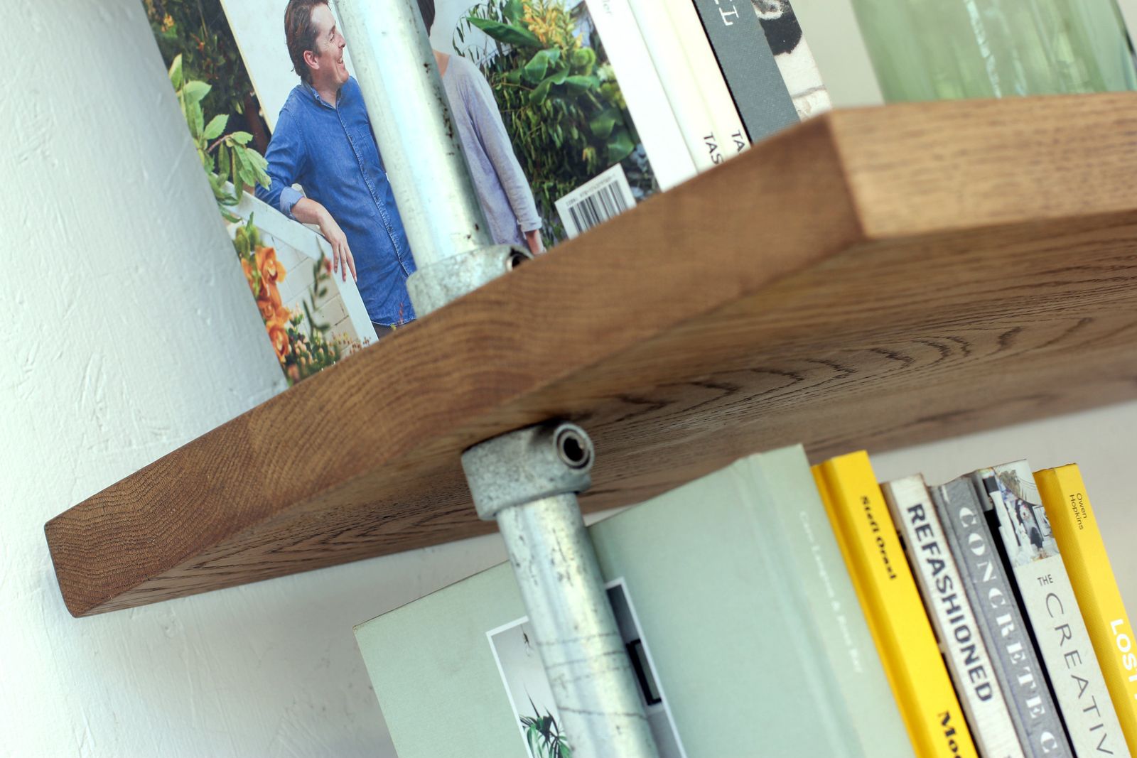 Struan Bent Galvanised Steel Pipe And Premium Oak Bookcase   Bespoke Industrial Furniture photo vinterior