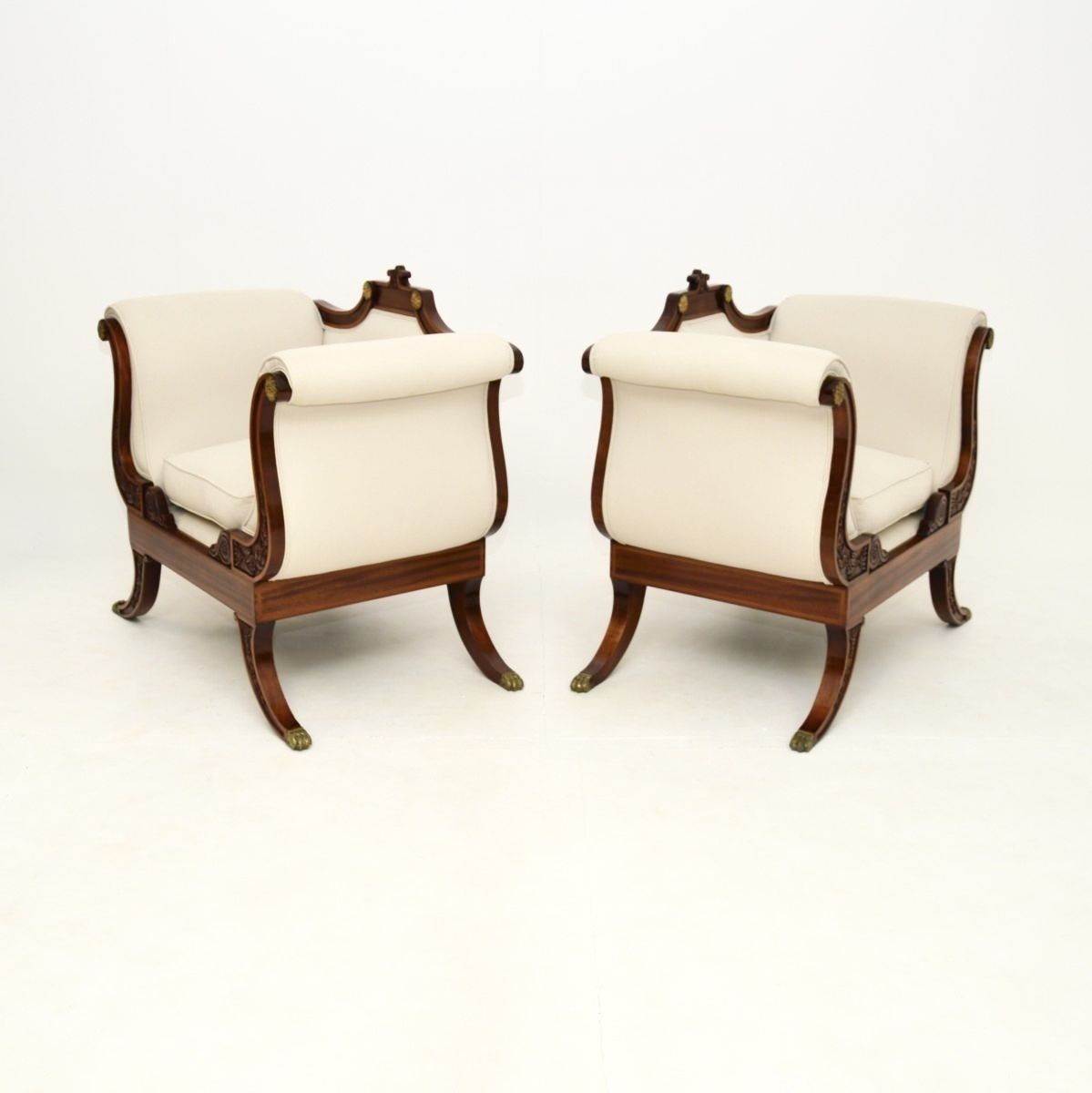 Pair Of Large Antique Regency Style Mahogany Armchairs photo for sale