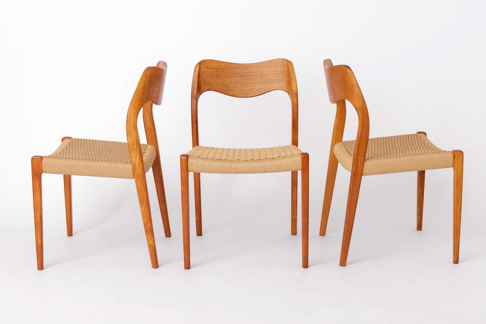 Set Of 6 Niels Otto Møller Model 71 Dining Chairs, 1960s, Danish Mid Century Teak Chairs With Danish Cord Seats, Scandinavian Design photo for sale