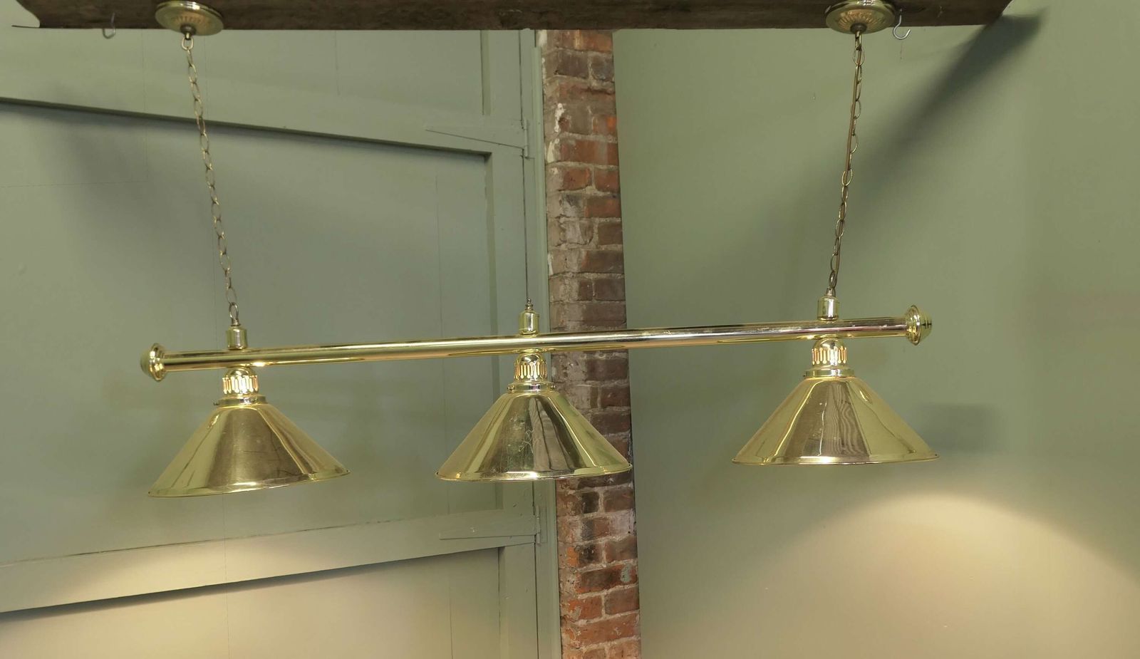 Superb Large Brass Triple Dining Table Light, Snooker Style This Is A Very Grand Lamp photo Lighting