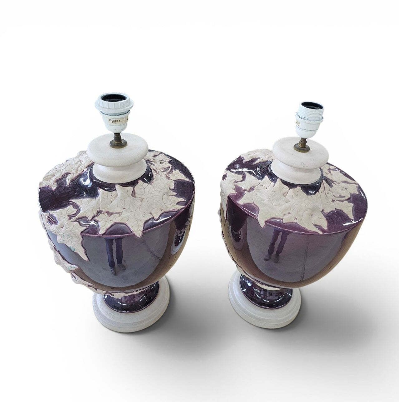 Lighting 2 X Large Kostka Floral Ceramic Vase Lamp / 1970s / France photo