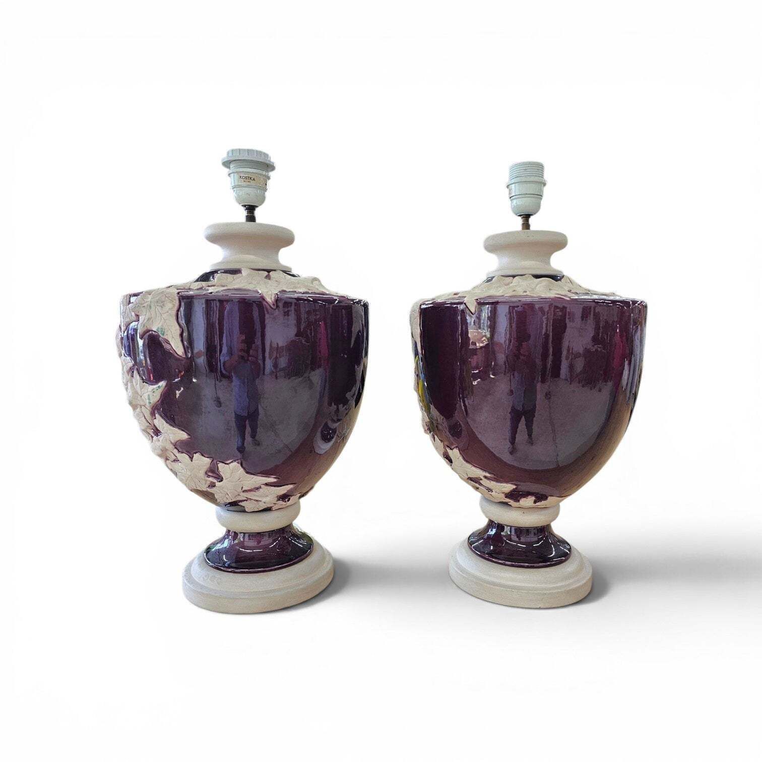 1481.0 2 X Large Kostka Floral Ceramic Vase Lamp / 1970s / France photo