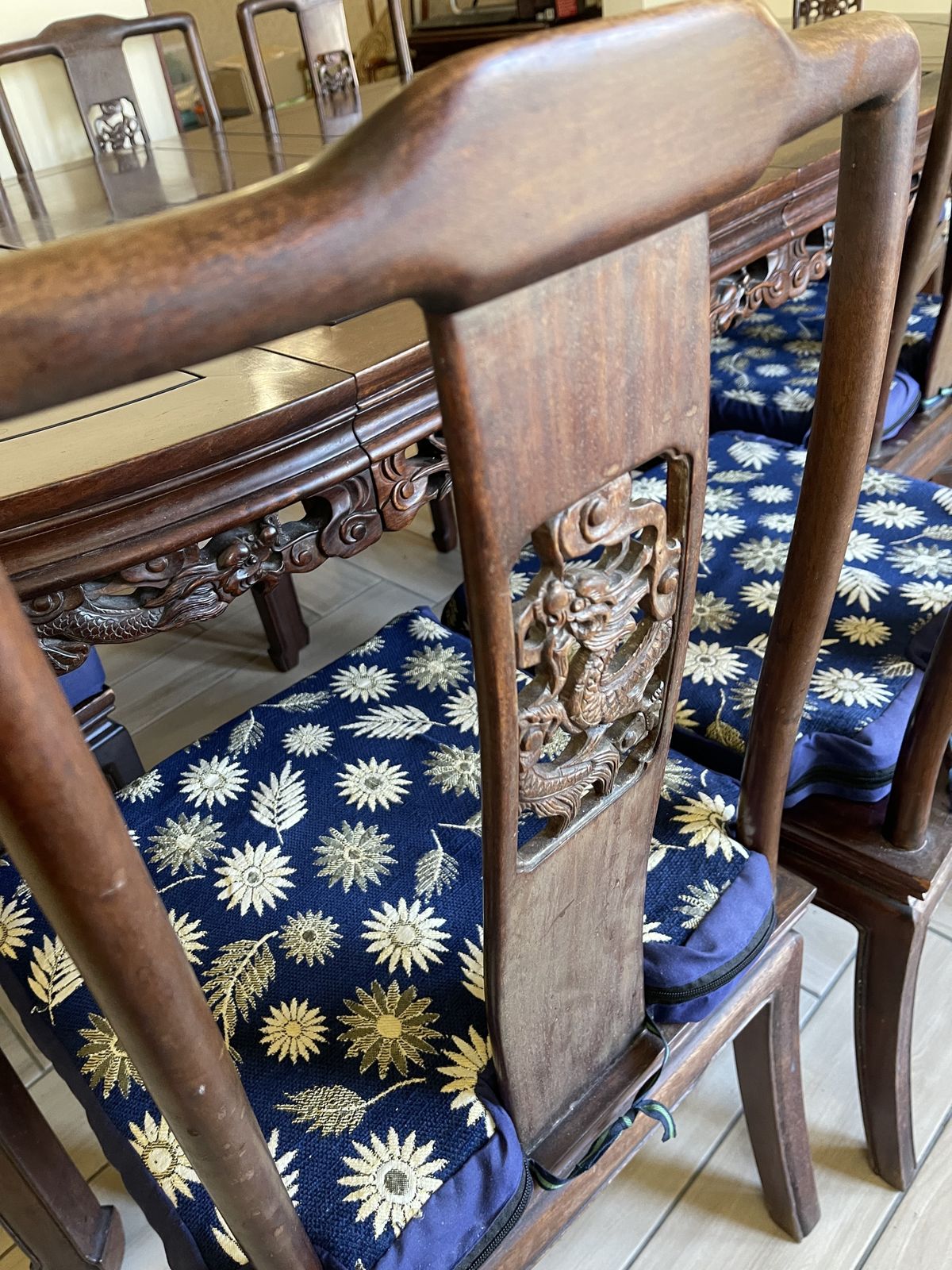 Extendable Antique Asian Dining Table With 8 Chairs photo for sale