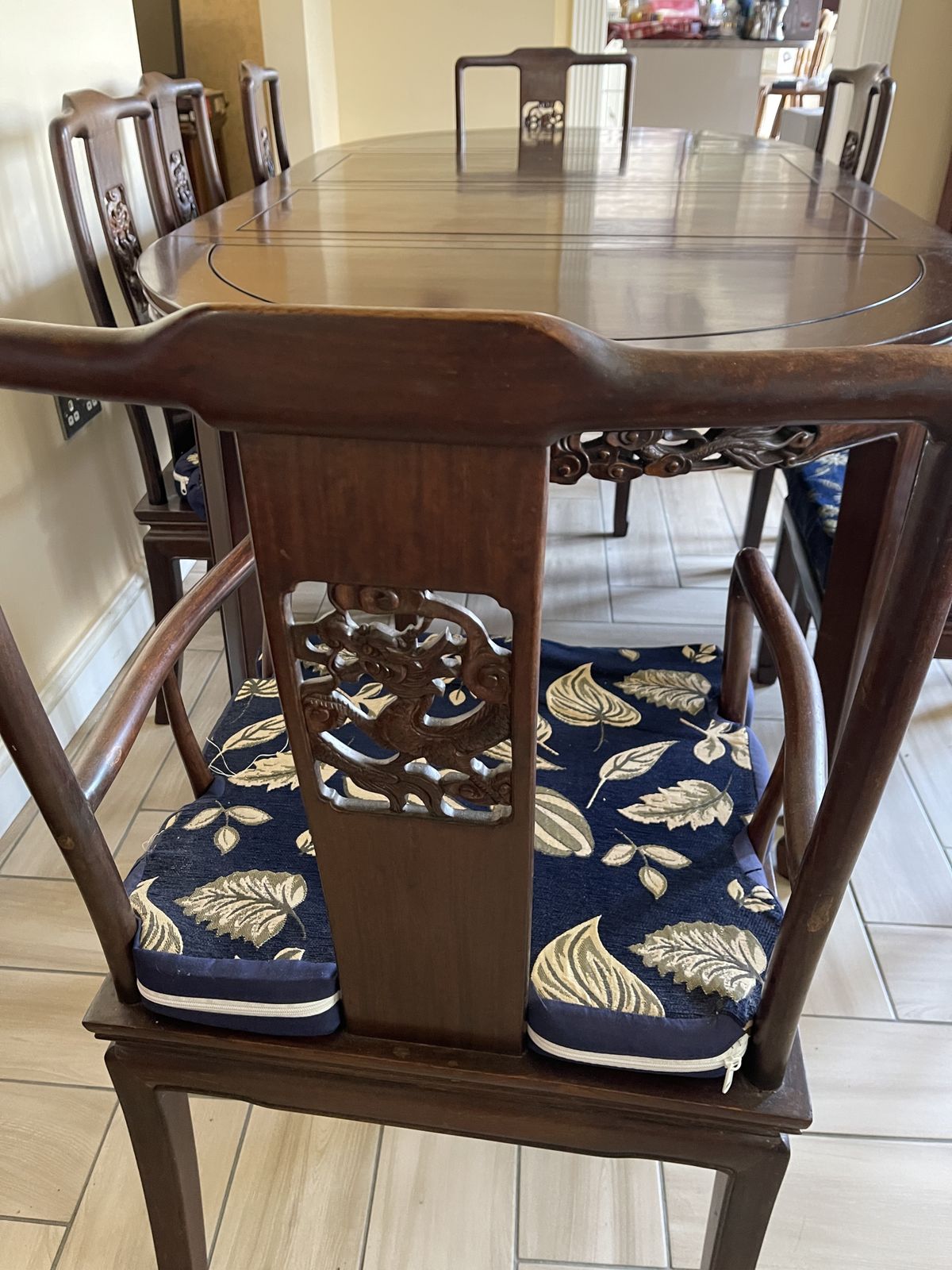 Extendable Antique Asian Dining Table With 8 Chairs photo 600.0