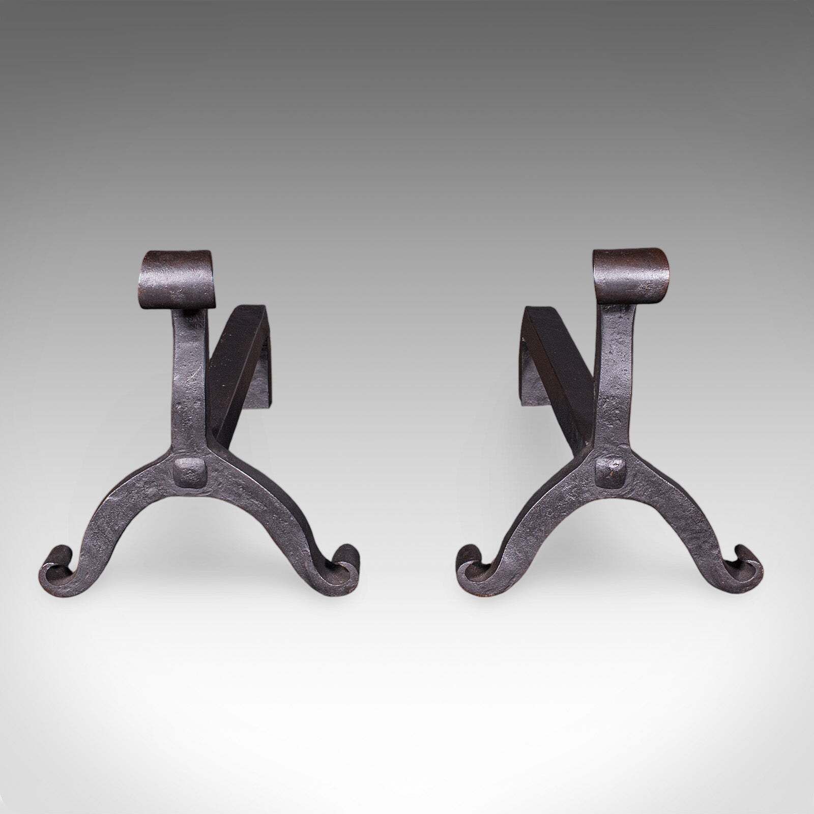 Pair Of Antique Firedogs, English, Estate Made Wrought Iron, Andirons, Victorian photo furniture