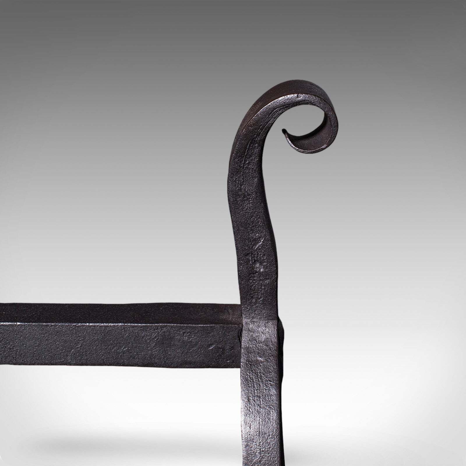 Pair Of Antique Firedogs, English, Estate Made Wrought Iron, Andirons, Victorian photo vintage