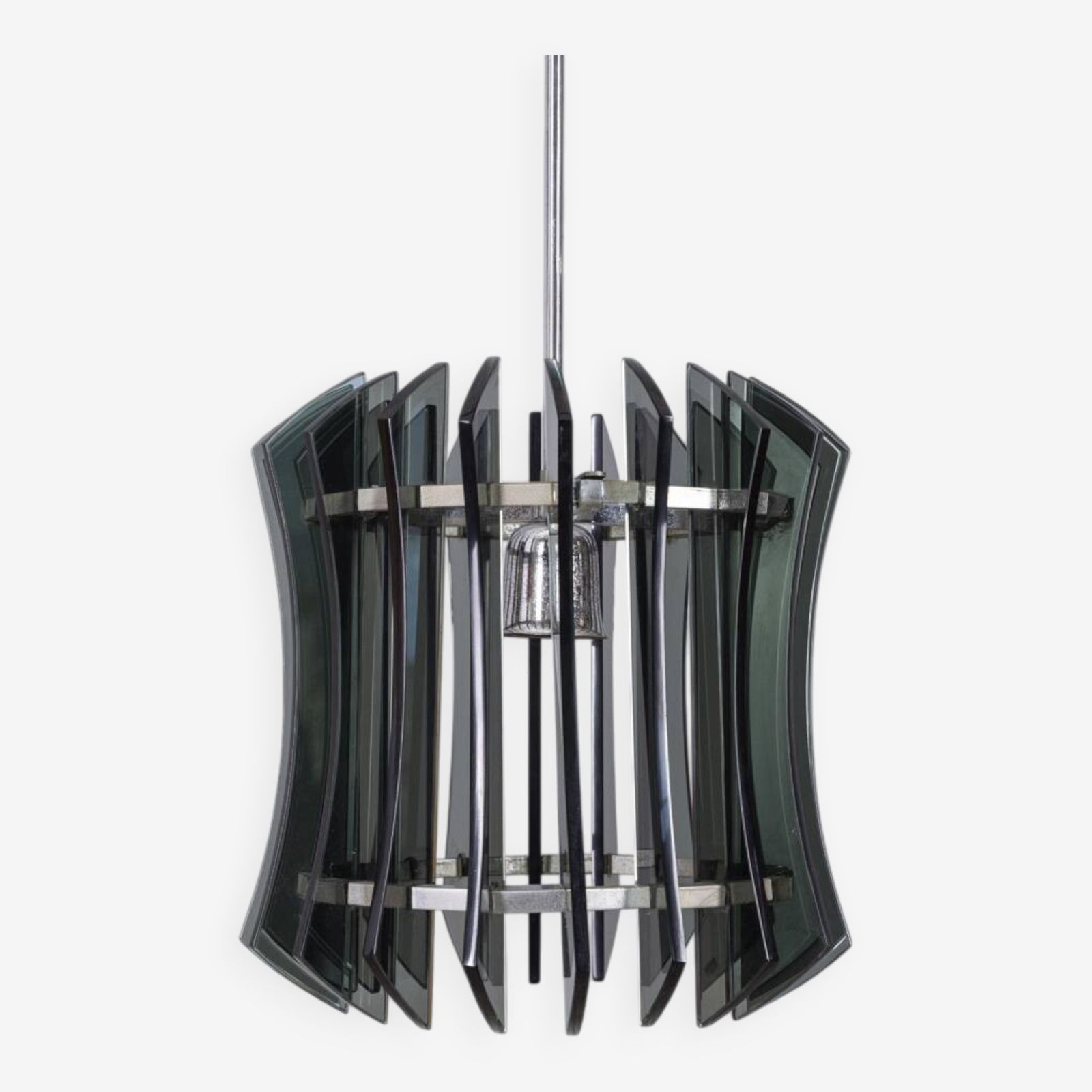 Vintage 1960s Chandelier In Metal And Smoked Glass By Veca Design