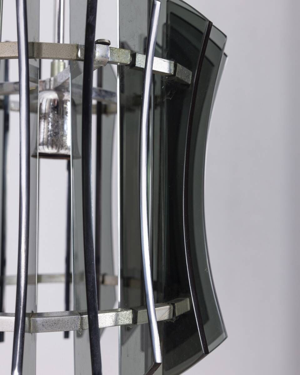 Vintage 1960s Chandelier In Metal And Smoked Glass By Veca Design photo Lighting