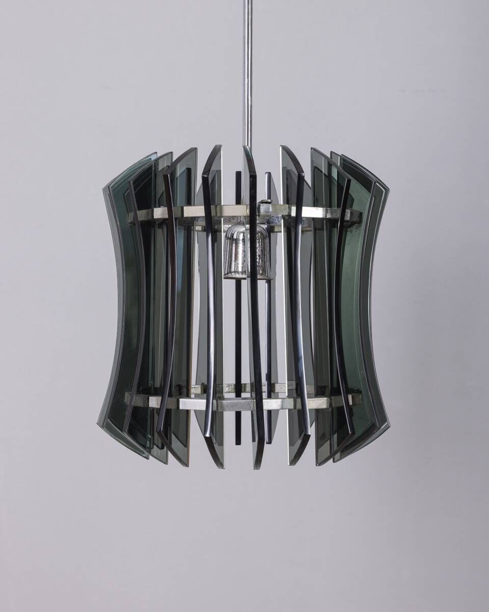 657.0 Vintage 1960s Chandelier In Metal And Smoked Glass By Veca Design photo