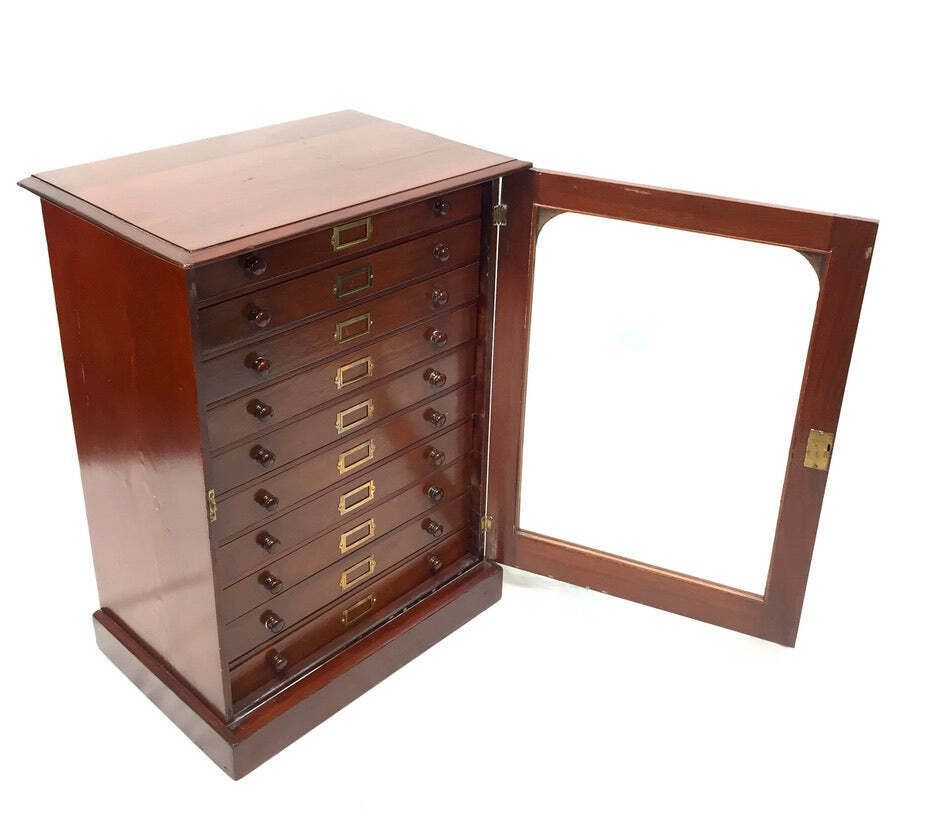 Antique Victorian Mahogany & Glass Specimen Collectors Filing Drawer Cabinet photo 799.0