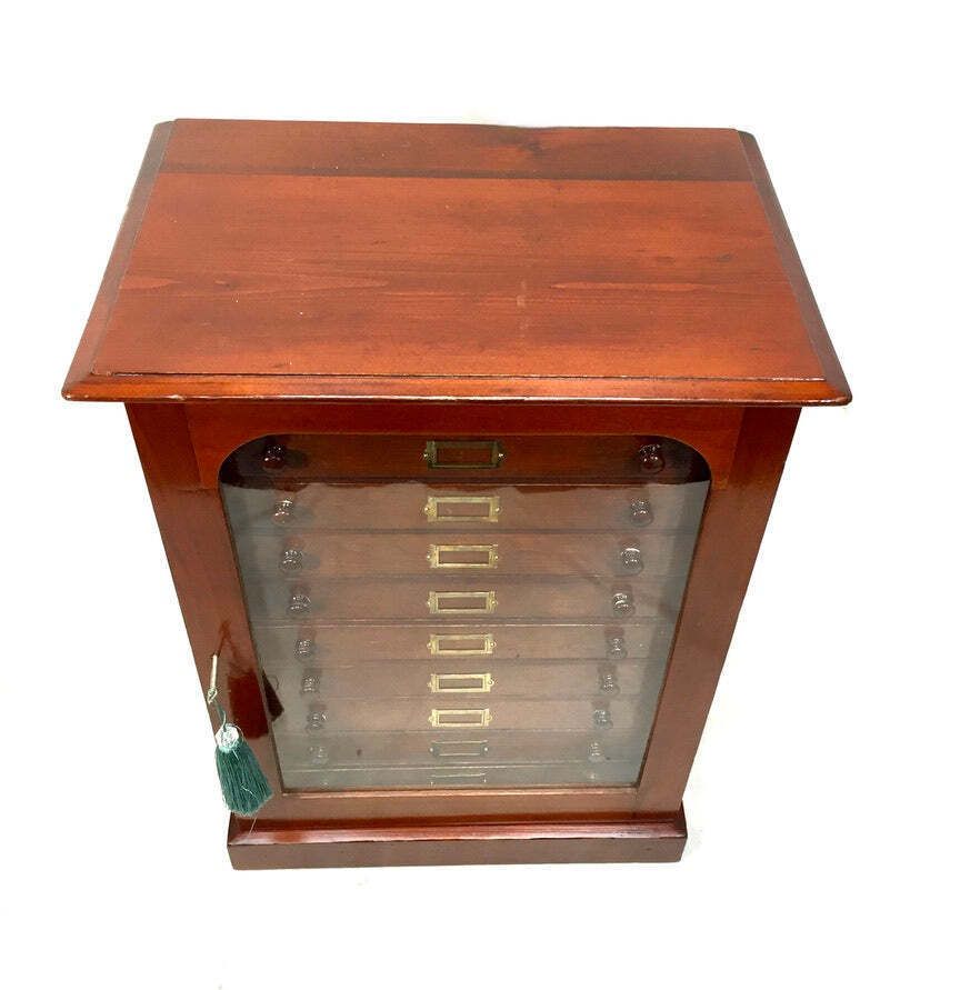 photo furniture Antique Victorian Mahogany & Glass Specimen Collectors Filing Drawer Cabinet