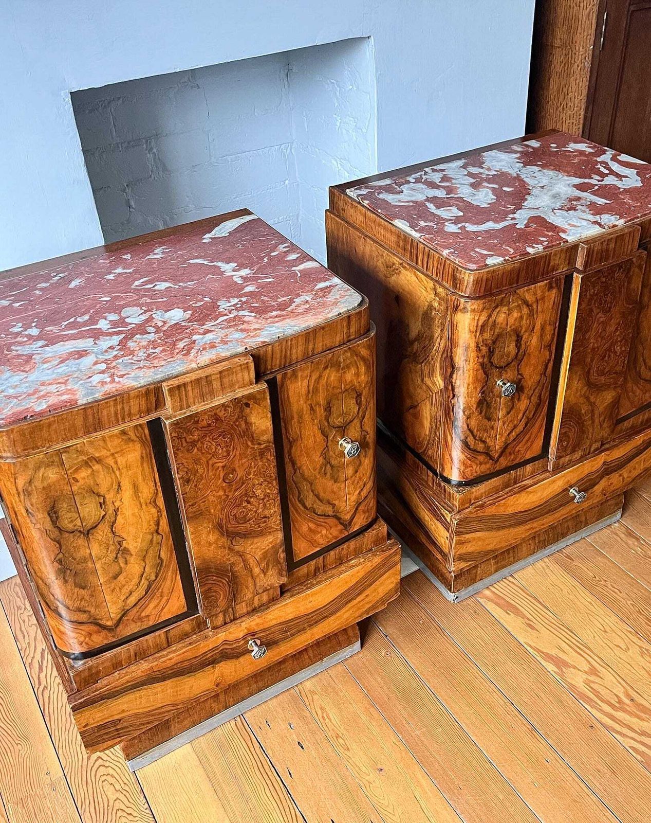 Pair Of Italian Art Deco Marble Top Bedside Cabinets photo furniture