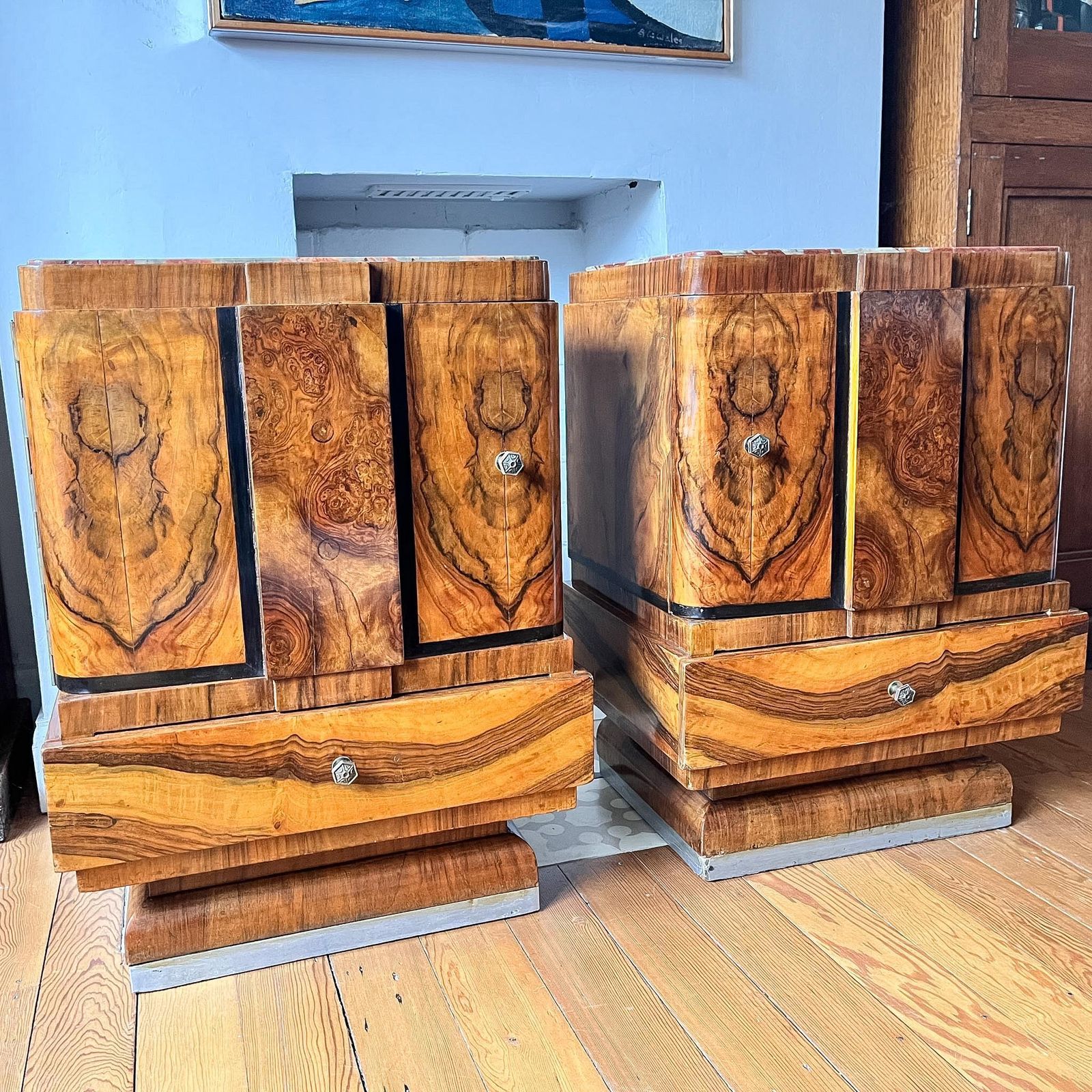 Furniture Pair Of Italian Art Deco Marble Top Bedside Cabinets photo