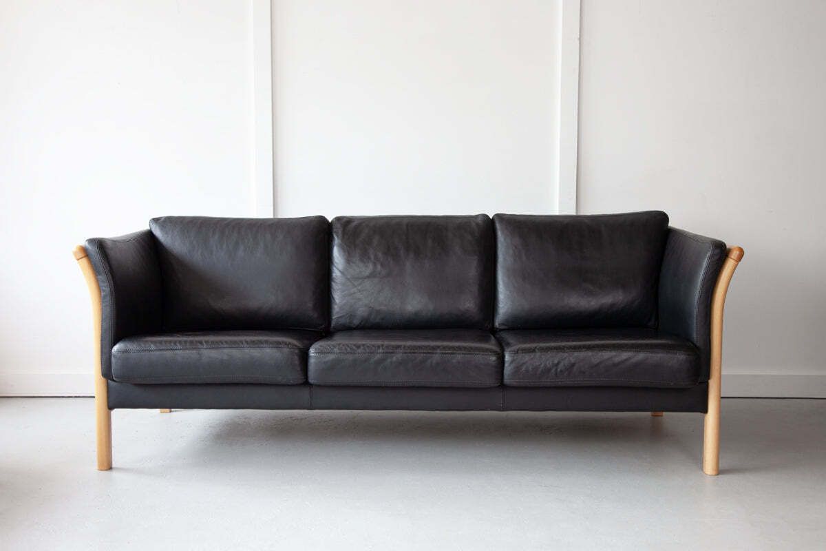 Black Leather Three Seater Sofa