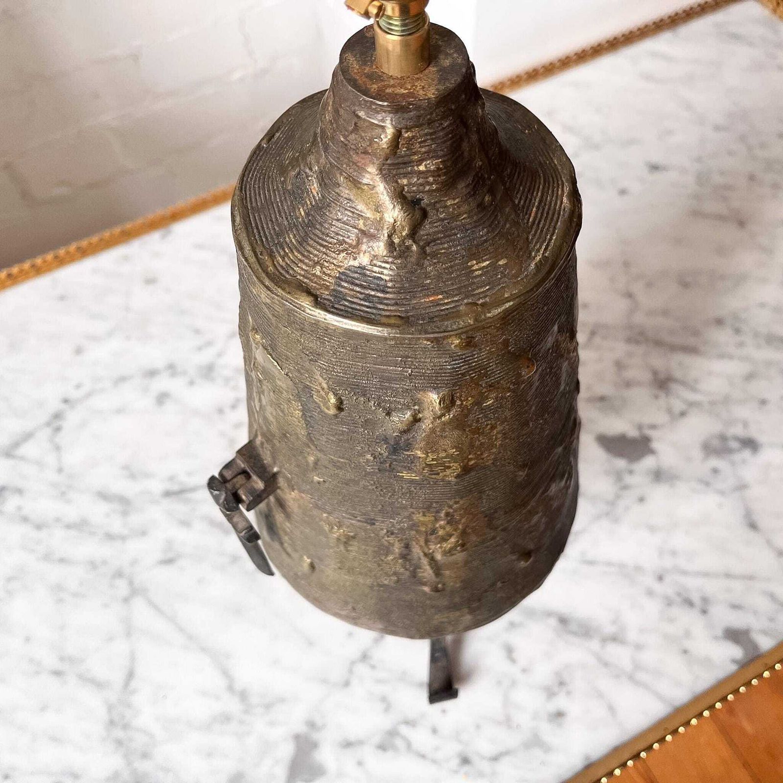 French Brutalist Tripod Lamp In Bronze And Gilt Metal By Max Bre photo for sale