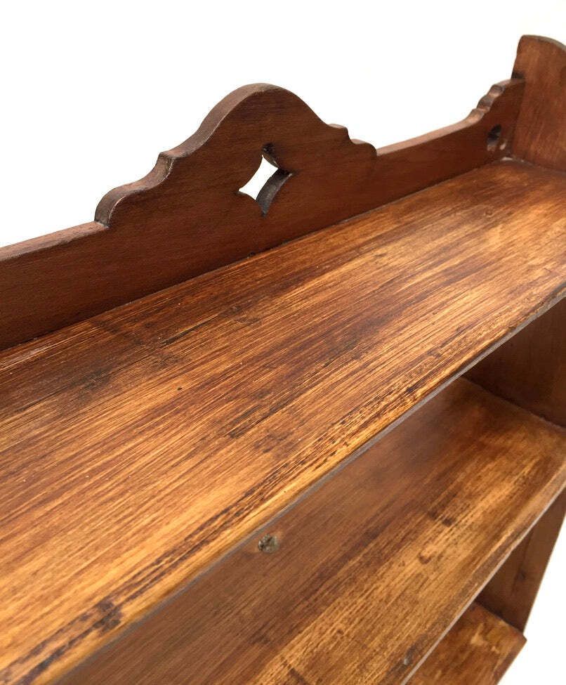 Antique Wooden Arts & Crafts 1920s Wall Hanging Shelf Display Unit / Open Back photo for sale