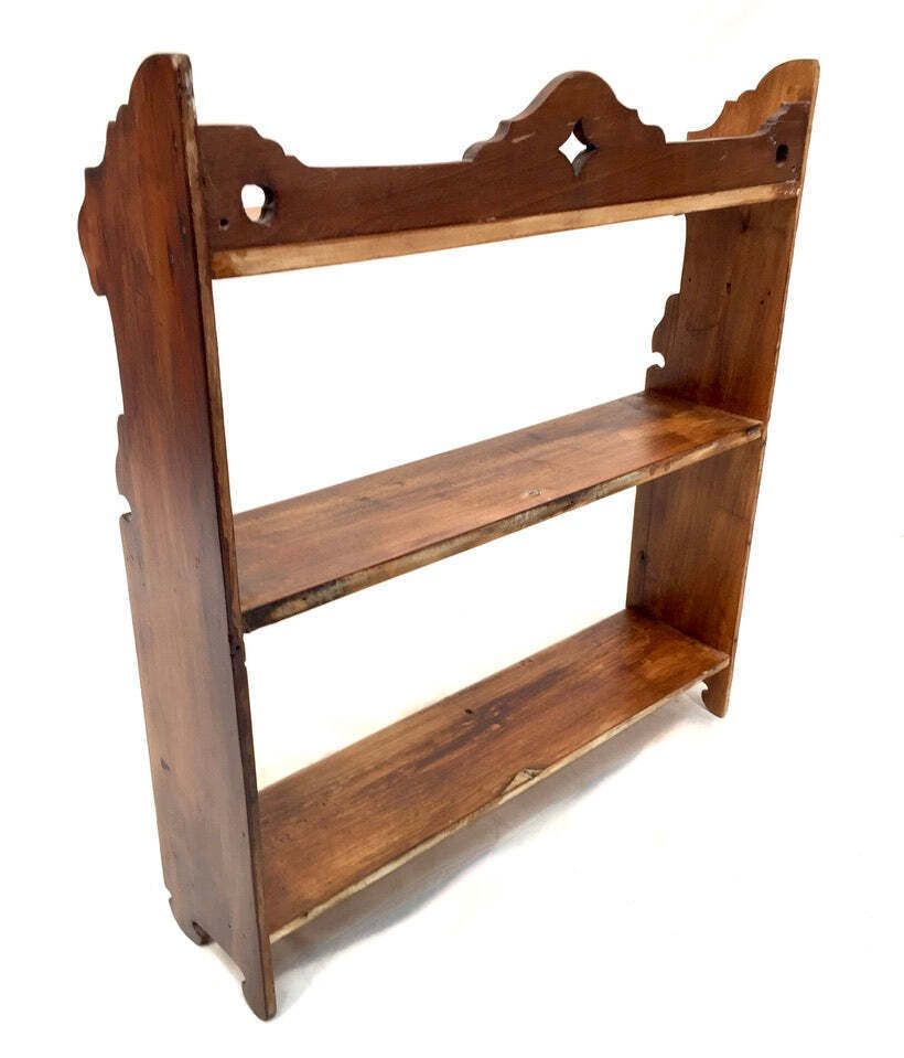 Antique Wooden Arts & Crafts 1920s Wall Hanging Shelf Display Unit / Open Back photo vinterior