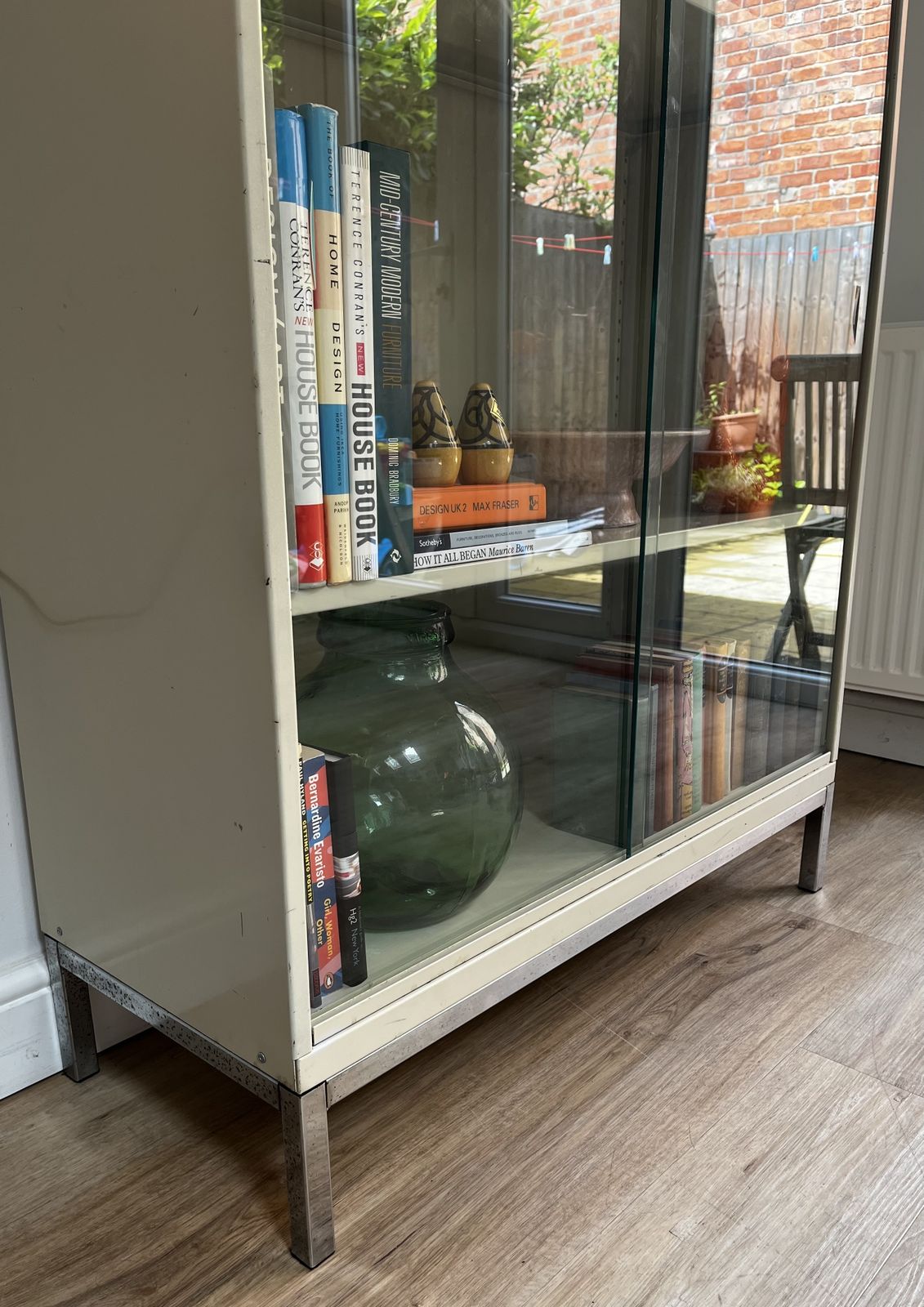 395.0 Mid Century Ford Sankey Sheldon Glazed Steel Bookcase Cabinet Industrial photo