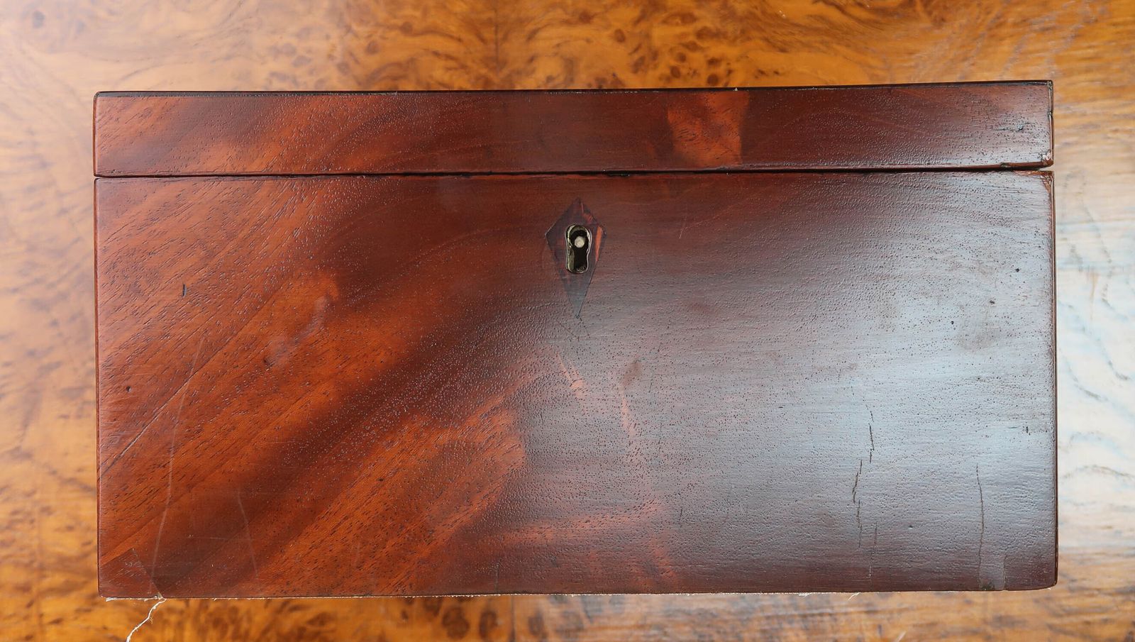 Antique Mahogany Tea Caddy With  Crossbanding. English C.1800 photo for sale