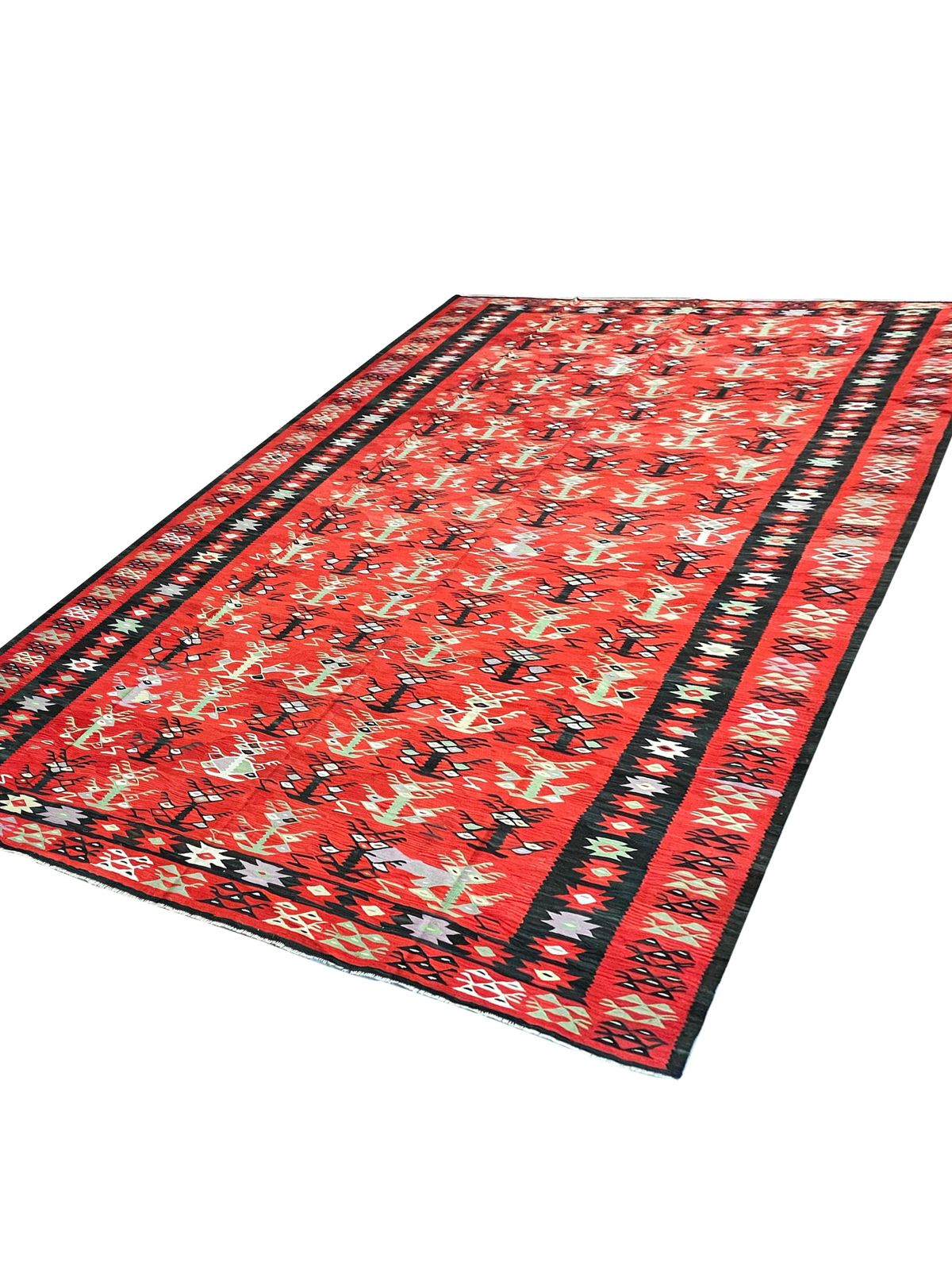 Antiek kilim tapijt, Turks handgemaakt vloerkleed, platgeweven, rood geometrisch tapijt photo for sale