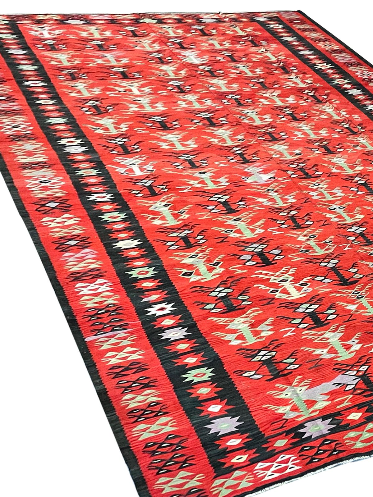 Antiek kilim tapijt, Turks handgemaakt vloerkleed, platgeweven, rood geometrisch tapijt photo Textiel