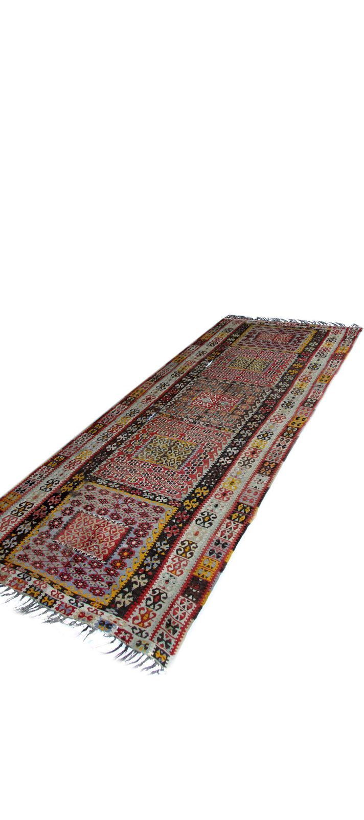 Tapis de couloir kilim turc d'époque, fait main, motifs tribaux traditionnels photo for sale