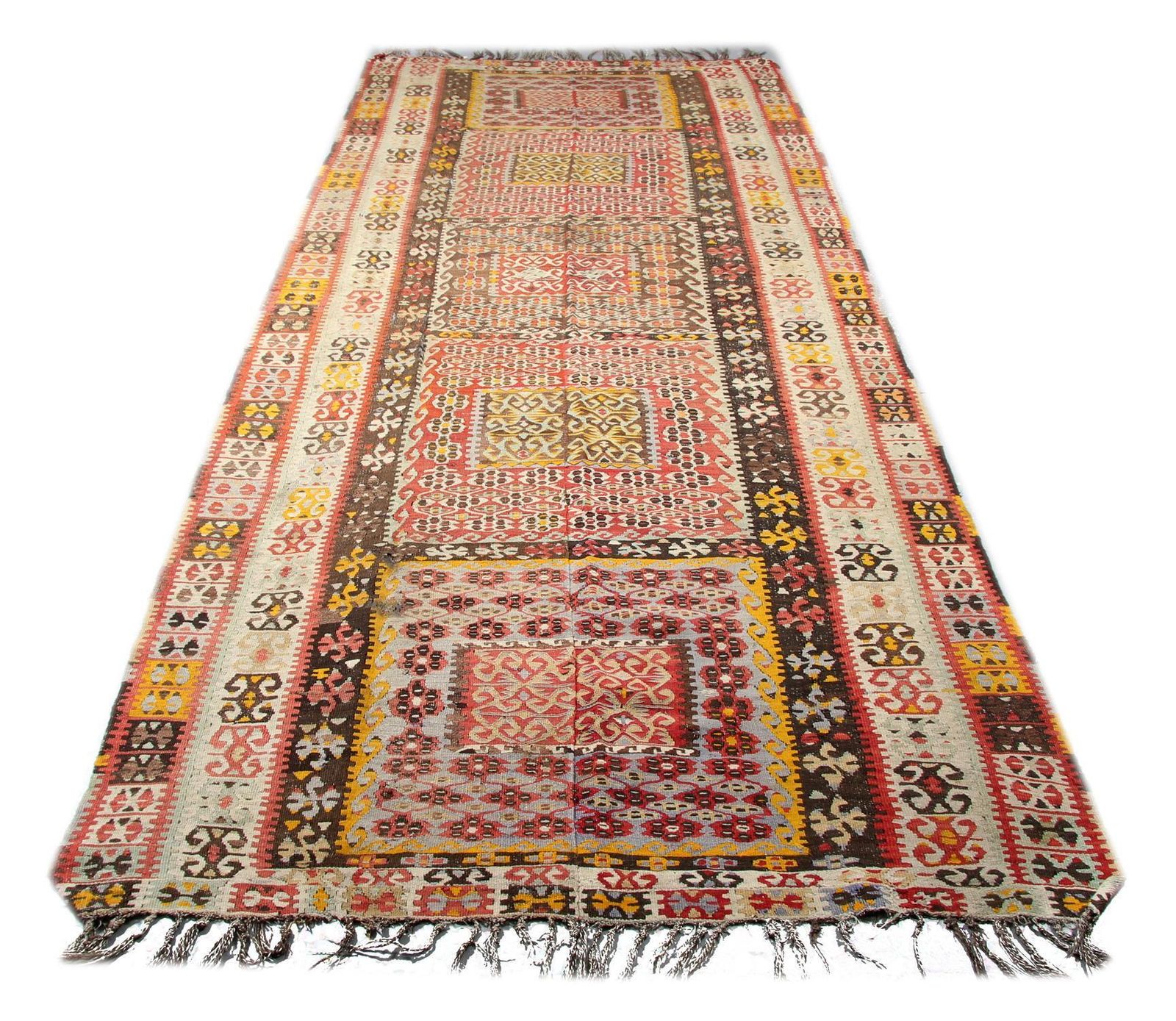 Tapis de couloir kilim turc d'époque, fait main, motifs tribaux traditionnels photo Textiles