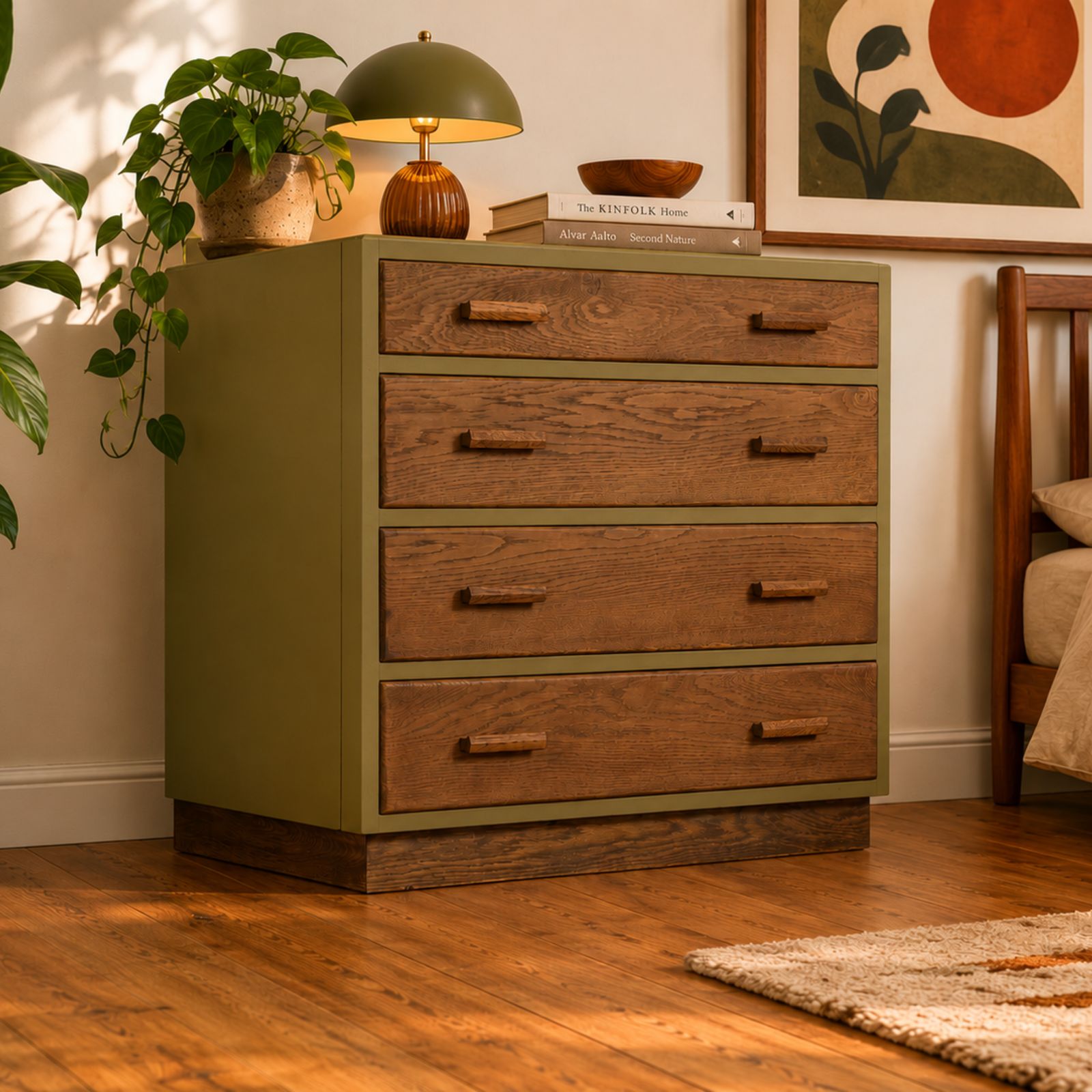 photo furniture Vintage Oak Green Chest Of Drawers