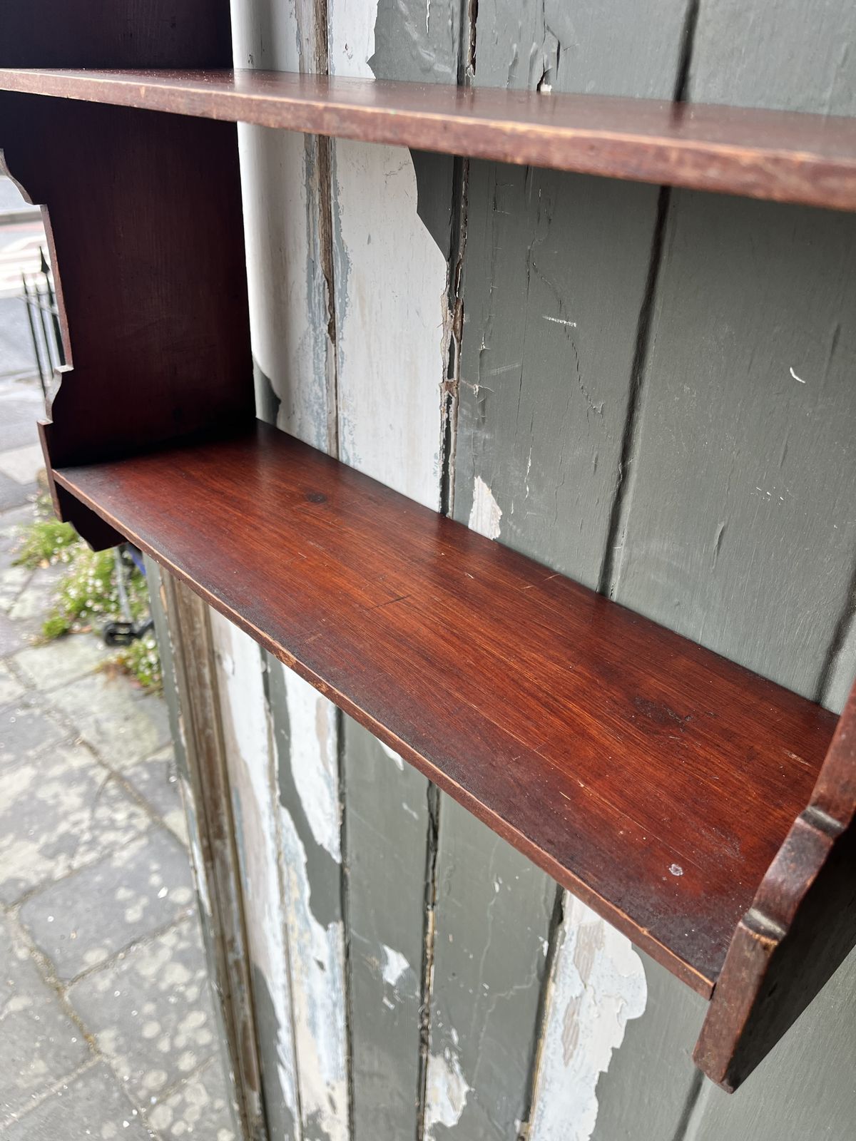 Furniture Small Victorian Pine Wall Shelves In Original Dark Red Stain photo