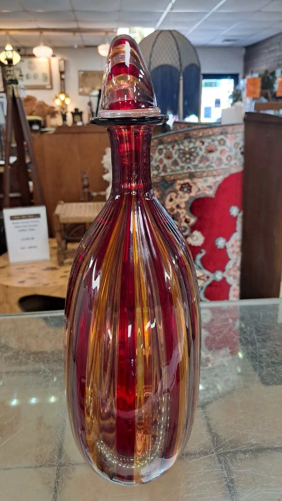 Stunning Murano Glass Samantha Red/ Yellow Ribboned Glass Decanter With Coa photo 495.0
