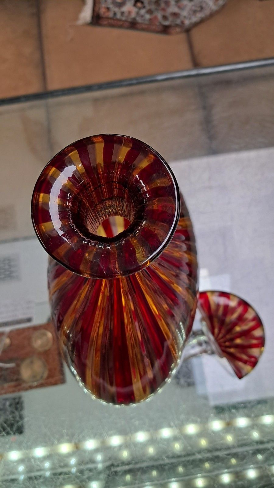 Stunning Murano Glass Samantha Red/ Yellow Ribboned Glass Decanter With Coa photo vinterior