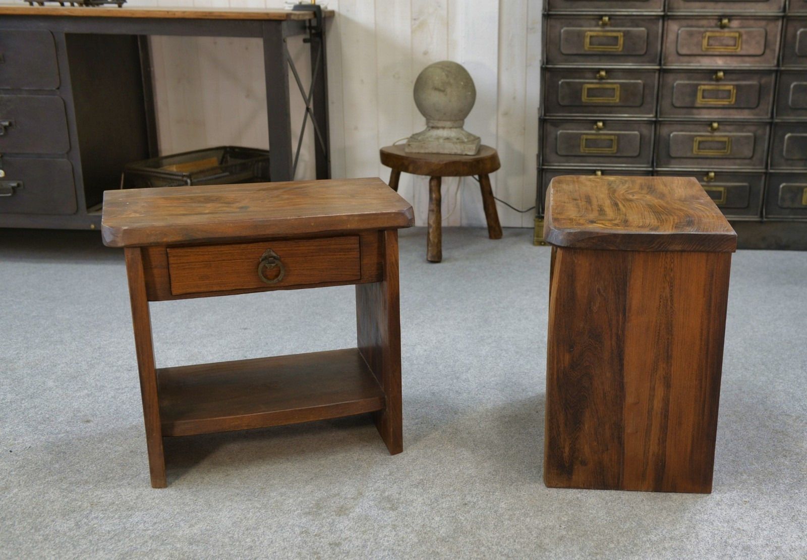Pair Of Brutalist Solid Elm Bedsideboards By Aranjou 1960 photo for sale