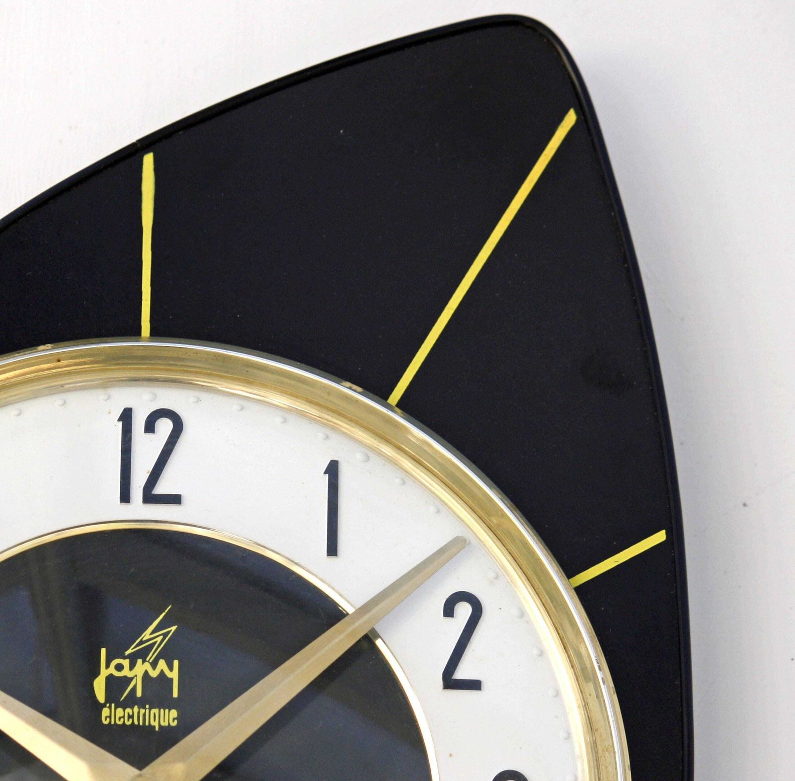 Vintage Japy Wall Clock   29cm Mid Century Style Wooden Black Formica French Retro Wooden 1970s Atomic Gift Off The Wall Clocks photo for sale
