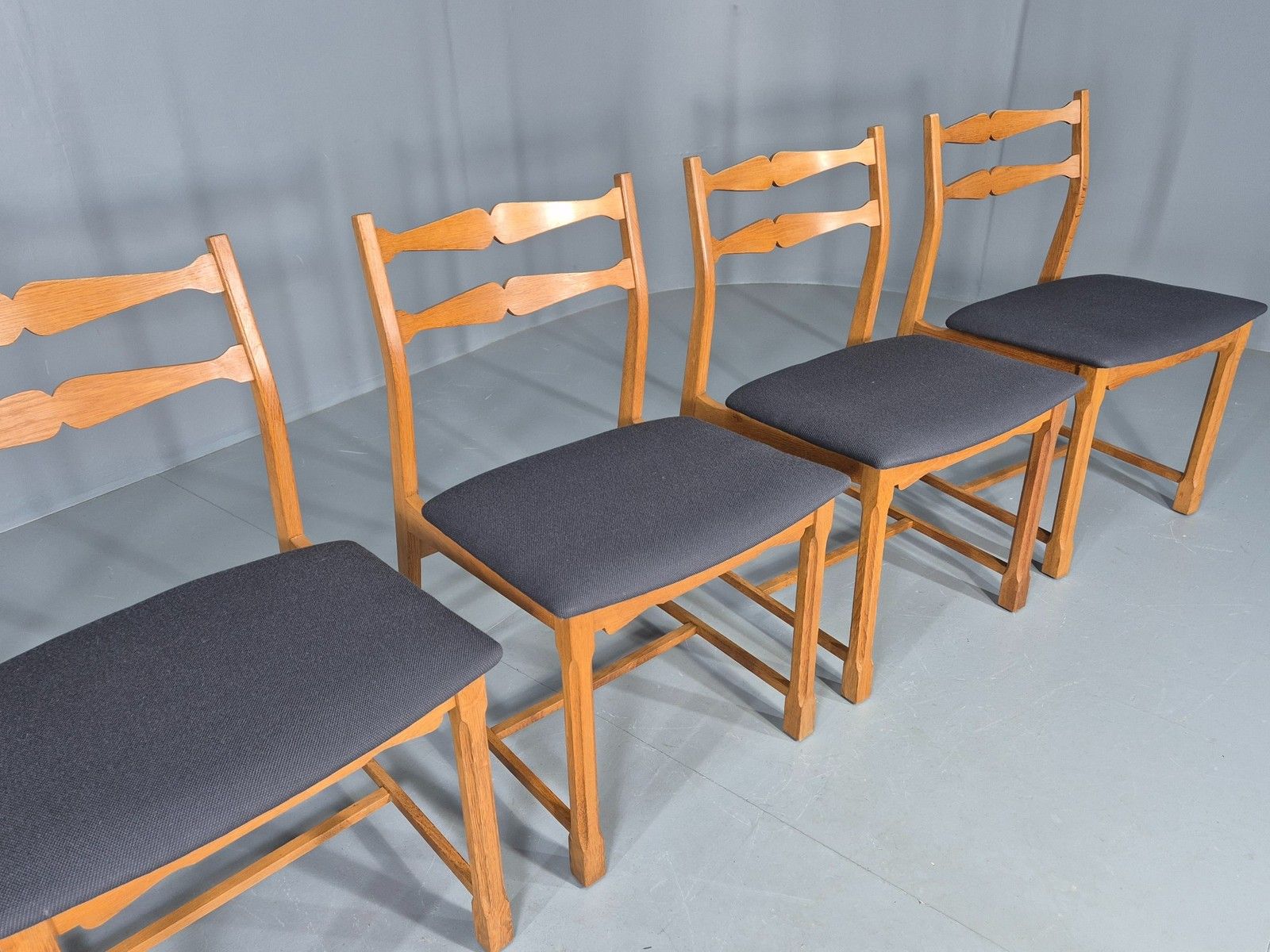 5 Vintage Kjaernulf Style Dining Chairs Oak Frame New Seats 1970s Retro Eb12141 photo for sale