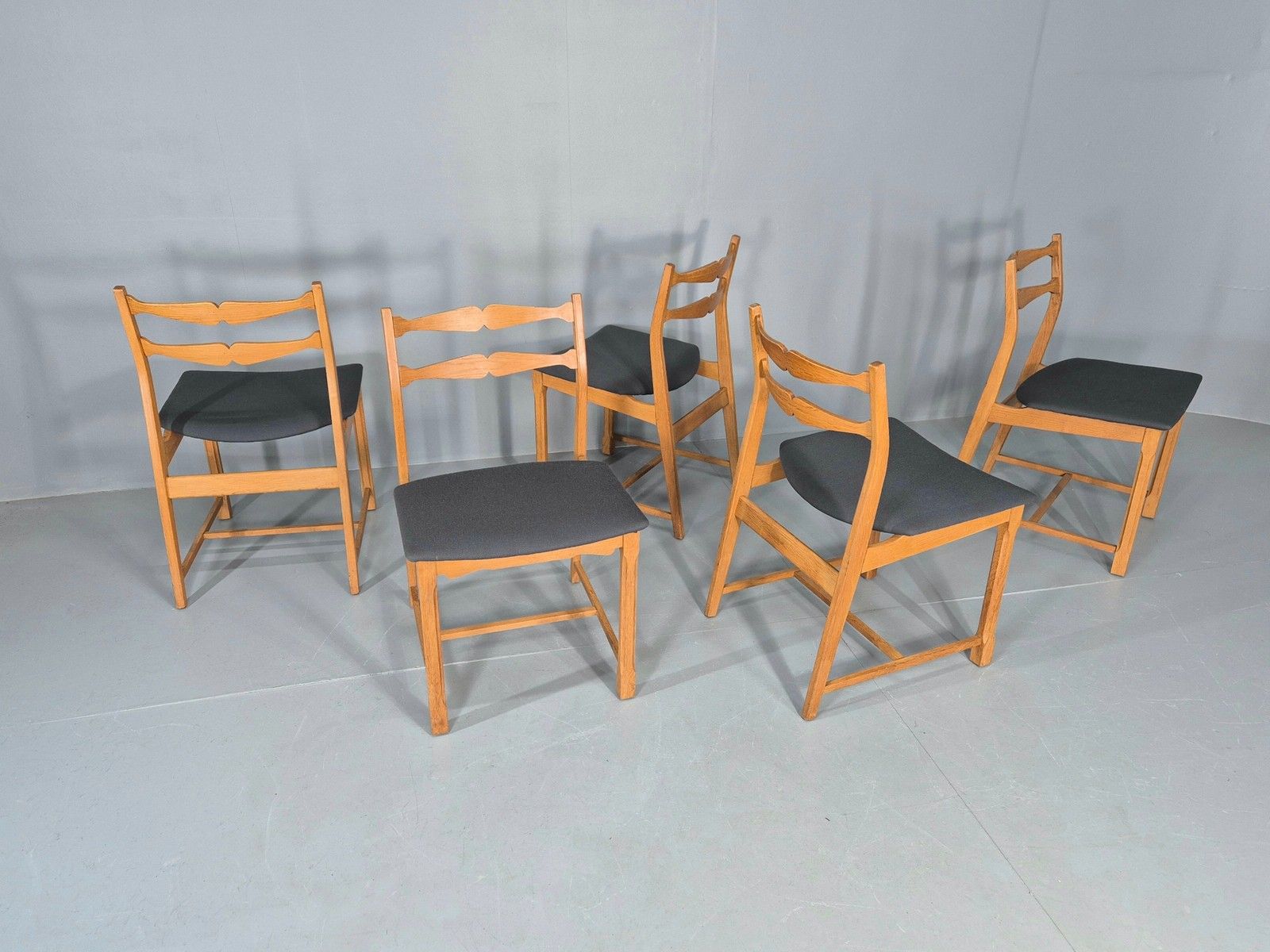 photo furniture 5 Vintage Kjaernulf Style Dining Chairs Oak Frame New Seats 1970s Retro Eb12141