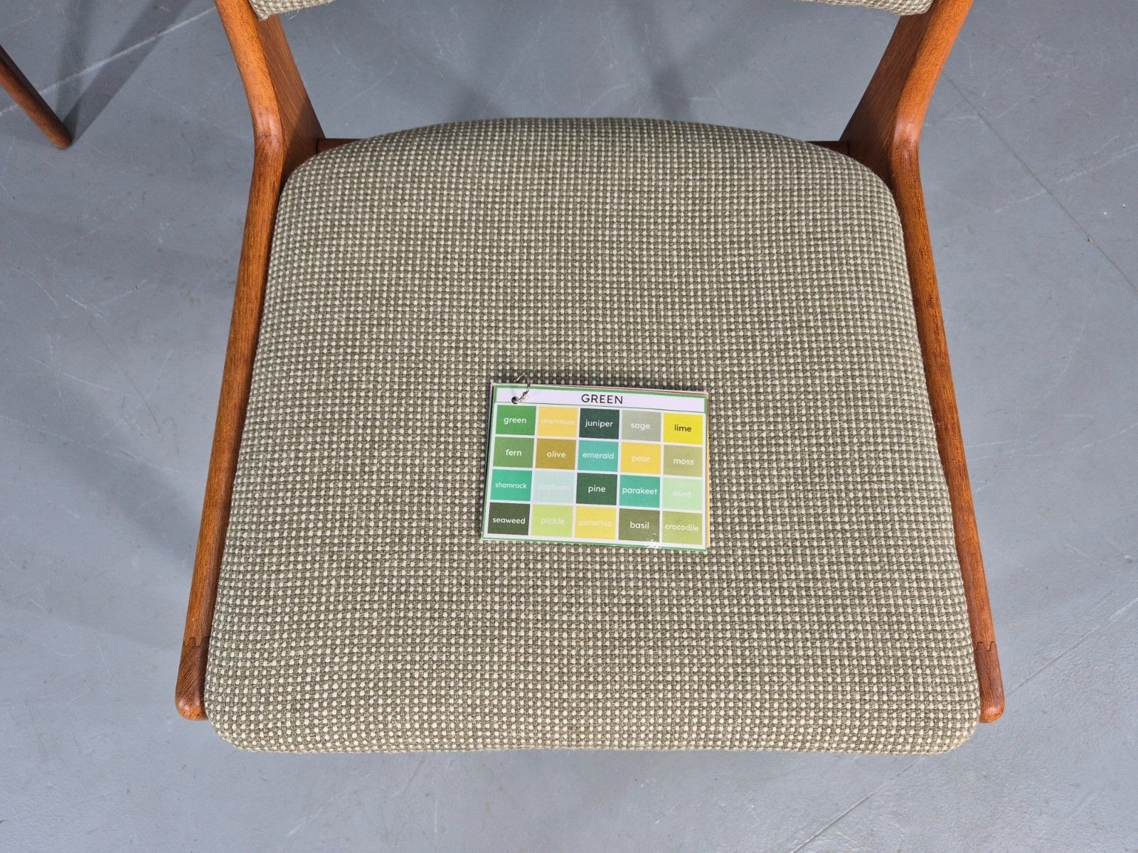photo vinterior 6 Vintage Uldum Dining Chairs Teak Frame 1970s Danish Retro New Seats Eb12166