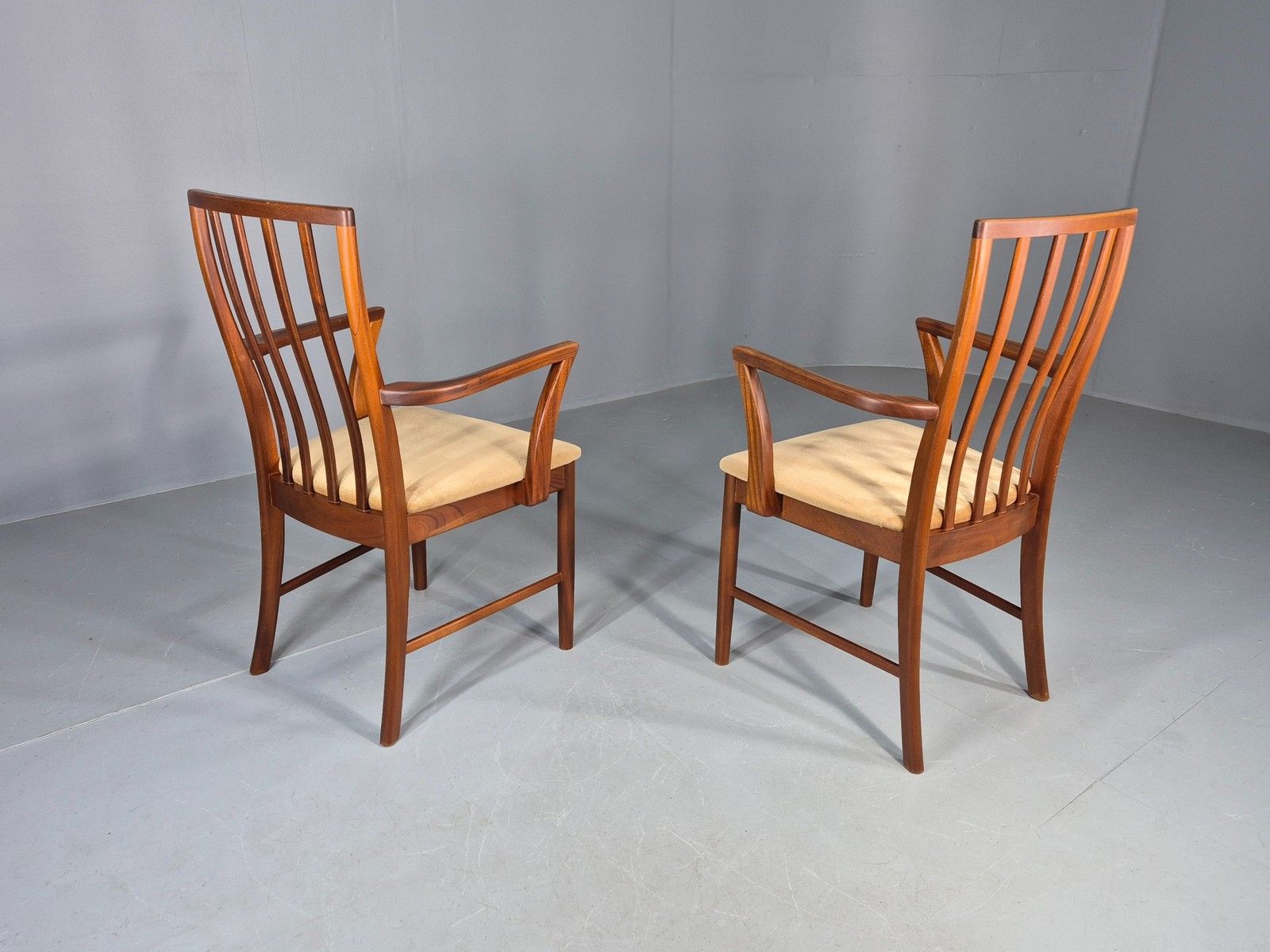 2 Vintage McIntosh Carver Dining Chairs Teak Frames Gold Velour Seats Eb12181 photo vinterior