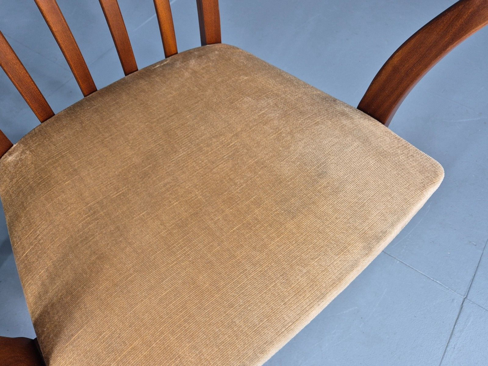 photo buy 2 Vintage McIntosh Carver Dining Chairs Teak Frames Gold Velour Seats Eb12181