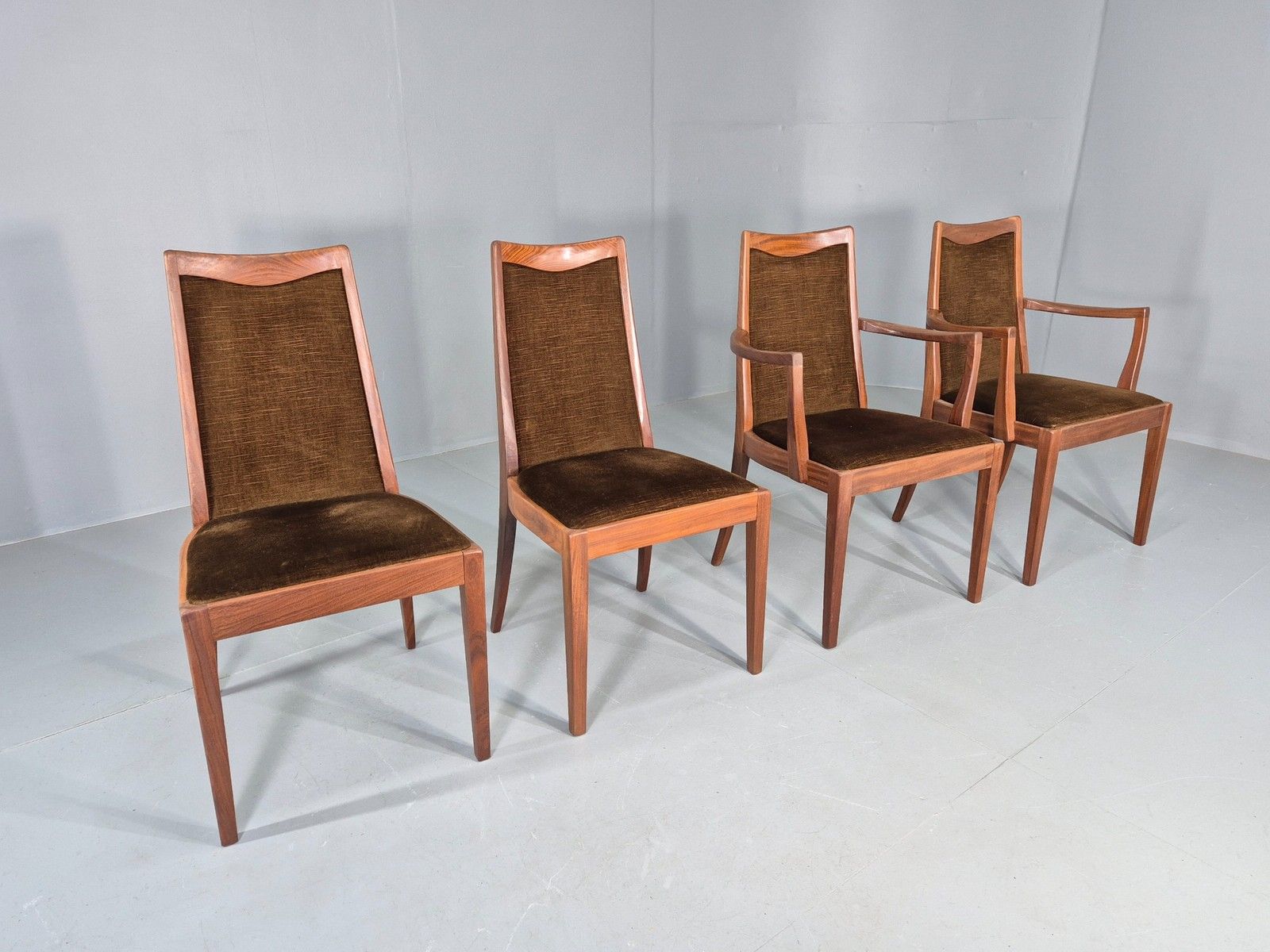 4 Vintage G Plan Dining Chairs Teak Frame Brown Dralon 70s Retro Fresco Eb12185