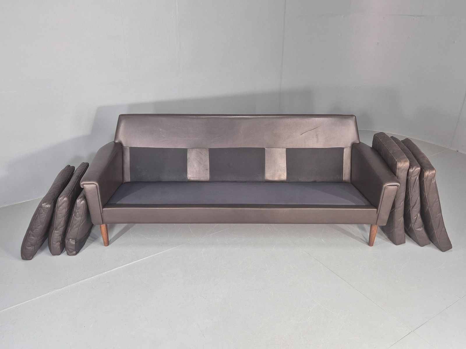 Vintage Mid Century 3 Seater Danish Brown Leather Sofa Retro 1960s Eb12261 photo buy