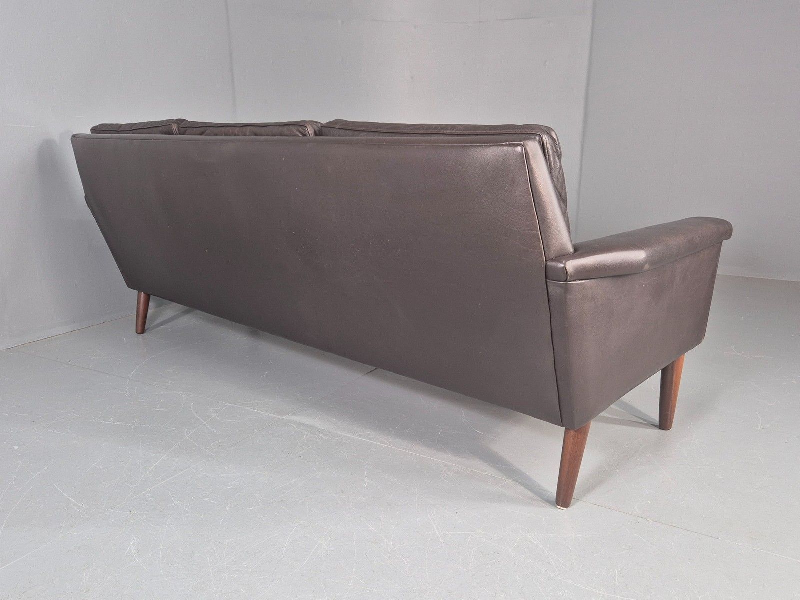 875.0 Vintage Mid Century 3 Seater Danish Brown Leather Sofa Retro 1960s Eb12261 photo