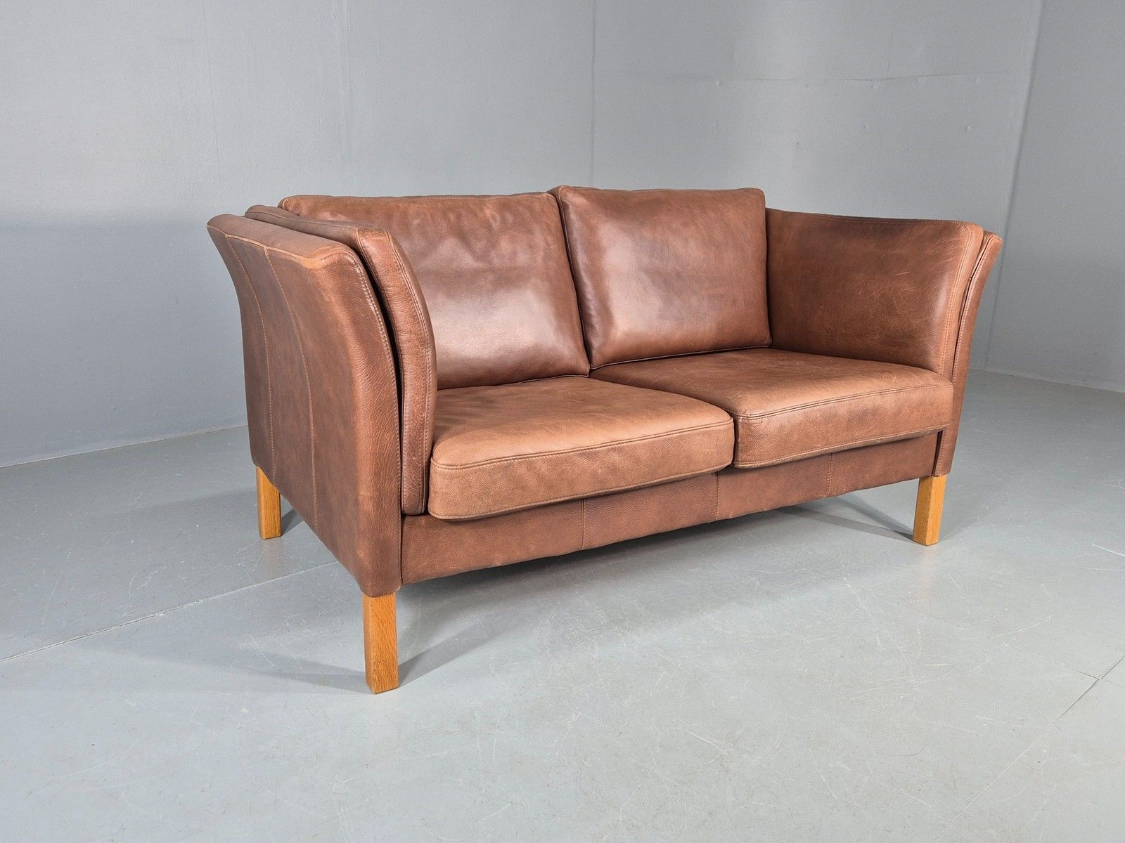 Vintage Mid Century 2 Seater Sofa Danish 1980s Leather Retro Eb11636